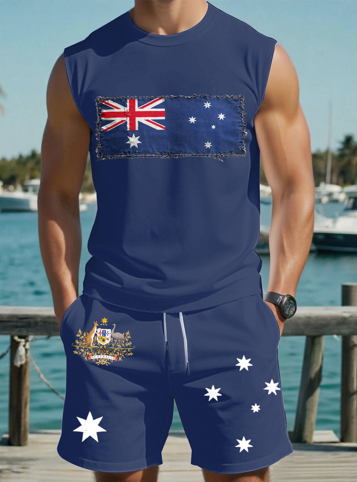 Men's AU Flag Australia Day Printed Vest Sets