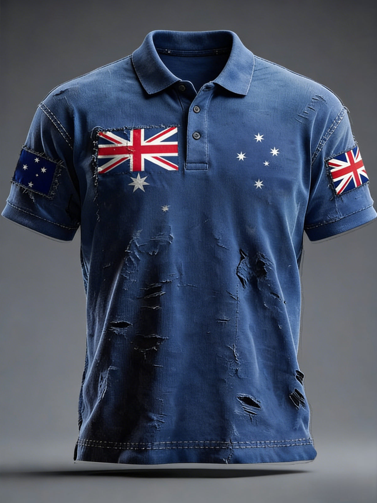 Vintage Australian Flag Badge Denim Art Print Casual Cotton Short Sleeve Polo Shirt