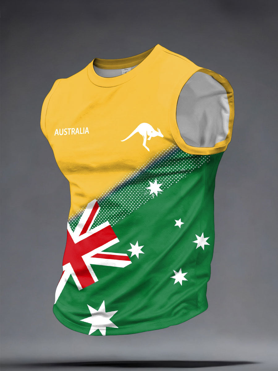 Men's Aussie Proud Australia Flag Art Printed Tank Tops