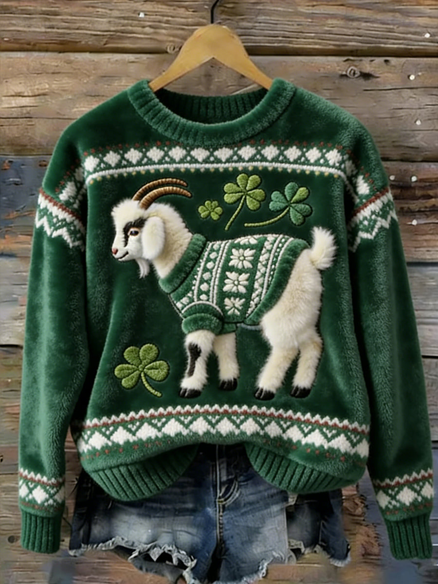 Women's Vintage St. Patrick's Day Four-Leaf Clover Print Comfortable Flannel Top