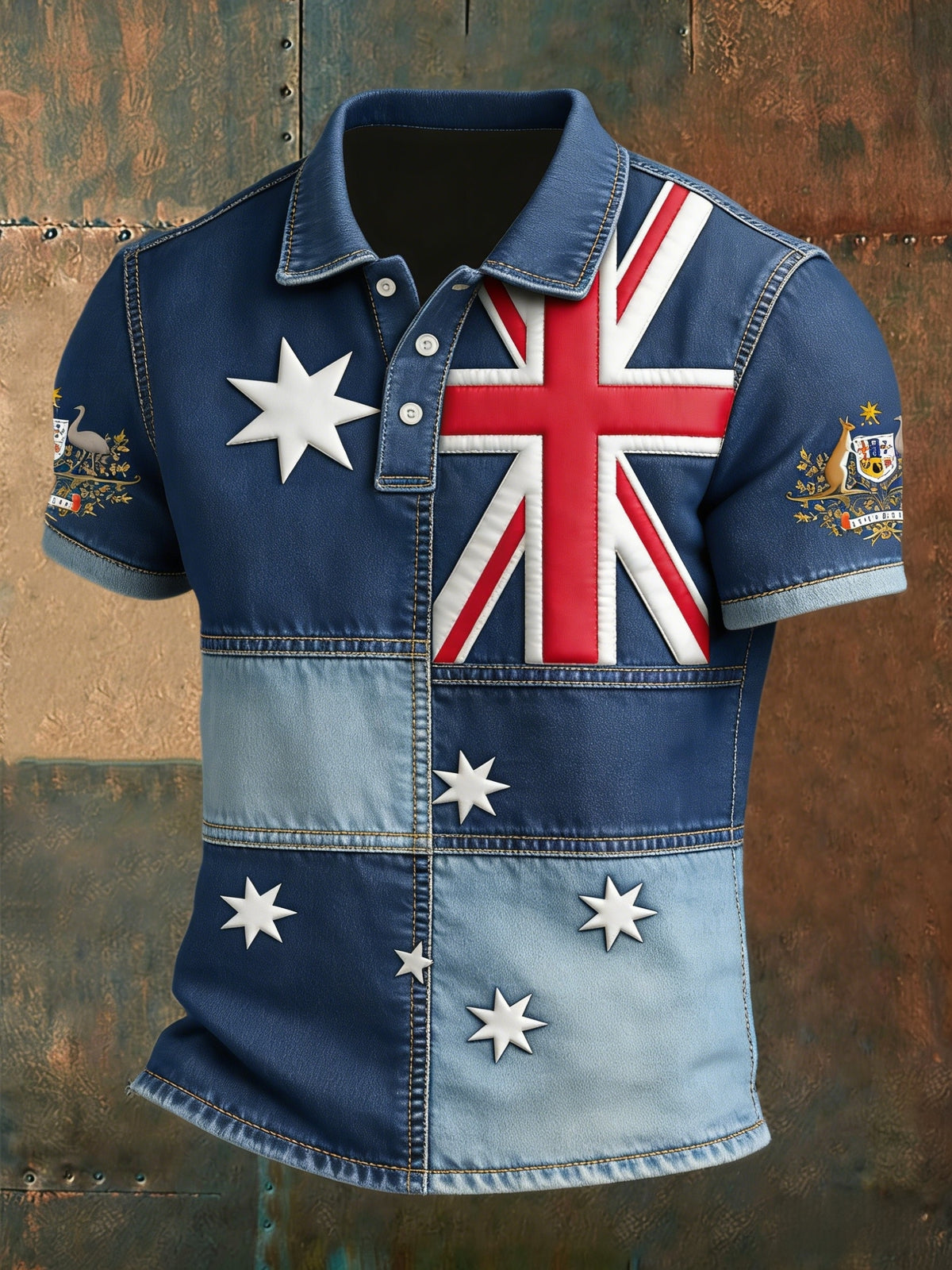Men's Retro Happy Australia Day Flag Badge Print Casual Short-Sleeved Polo Shirt