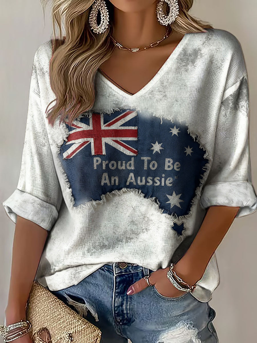 Women's Proud To Be An Aussie Printed Waffle T-shirt
