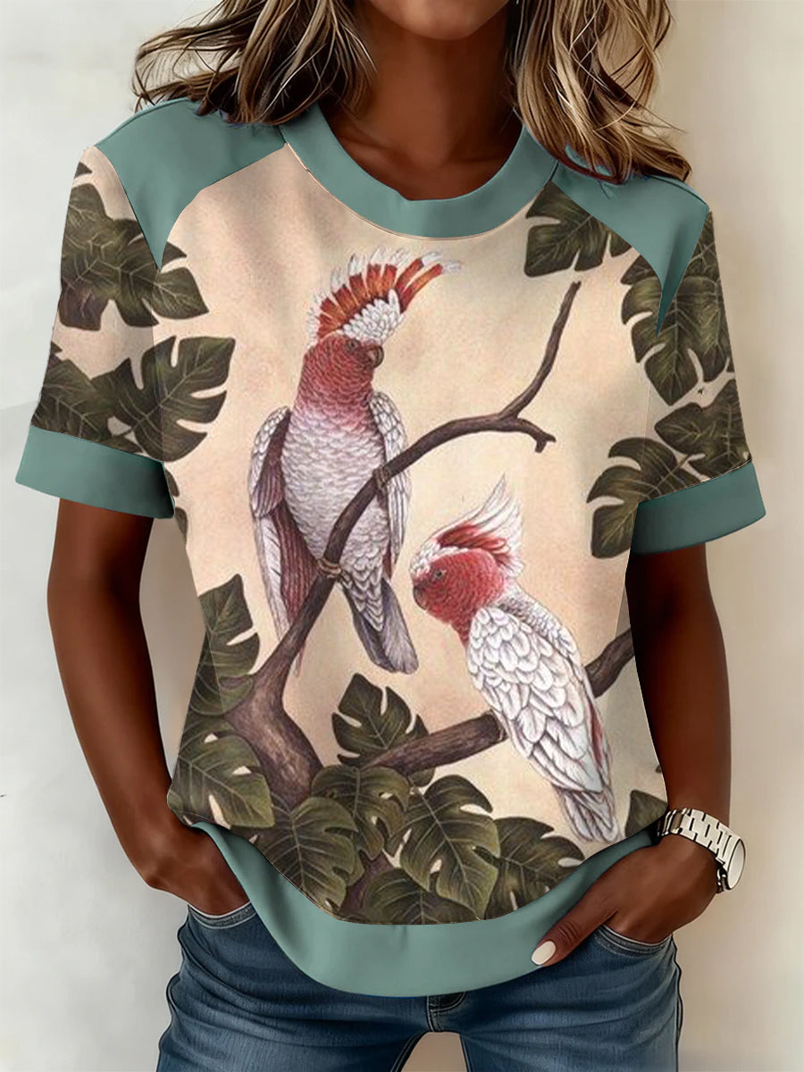 Women's Vintage Aussie Cute Pink Cockatoo Casual Comfortable Short Sleeve T-Shirt