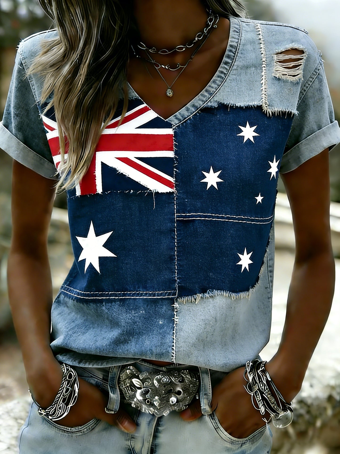 Women's Vintage Australian Holiday Casual V-neck Short Sleeve T-Shirt