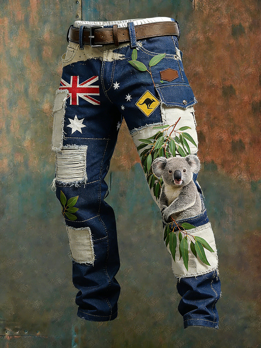 Men's Vintage Australian Flag Art Print Business Casual Work Trousers main image 0