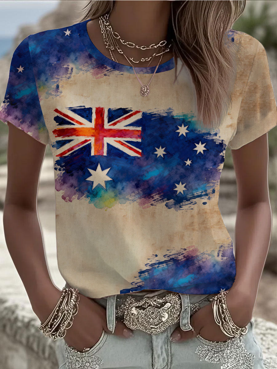 Women's Australian flag printed short-sleeved T-shirt