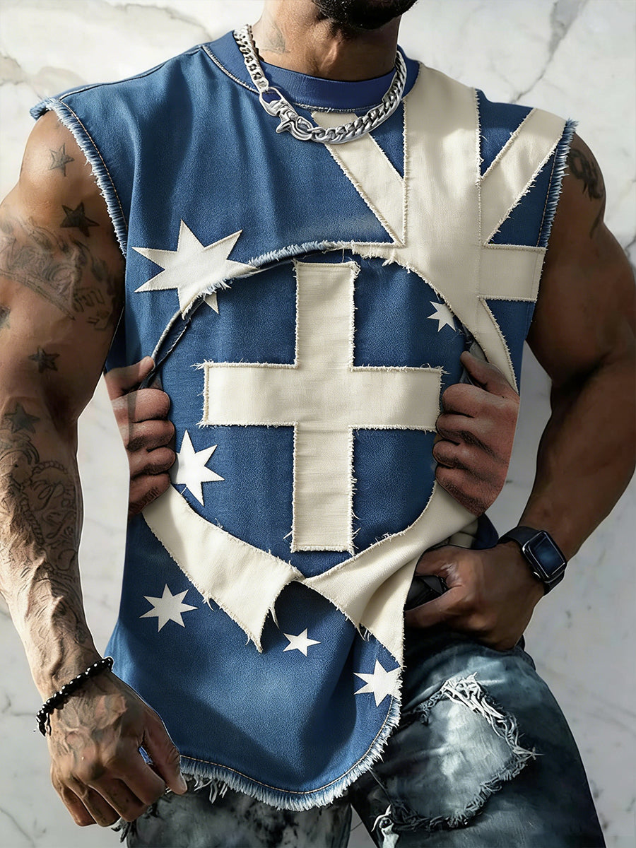 Men's Vintage Australian Flag Print Casual Vest