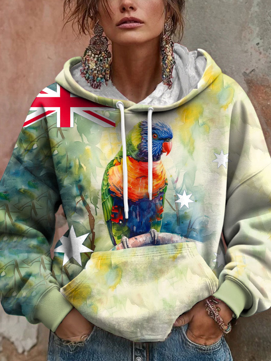 Women's Rainbow Lorikeet Art Printed Hoodie