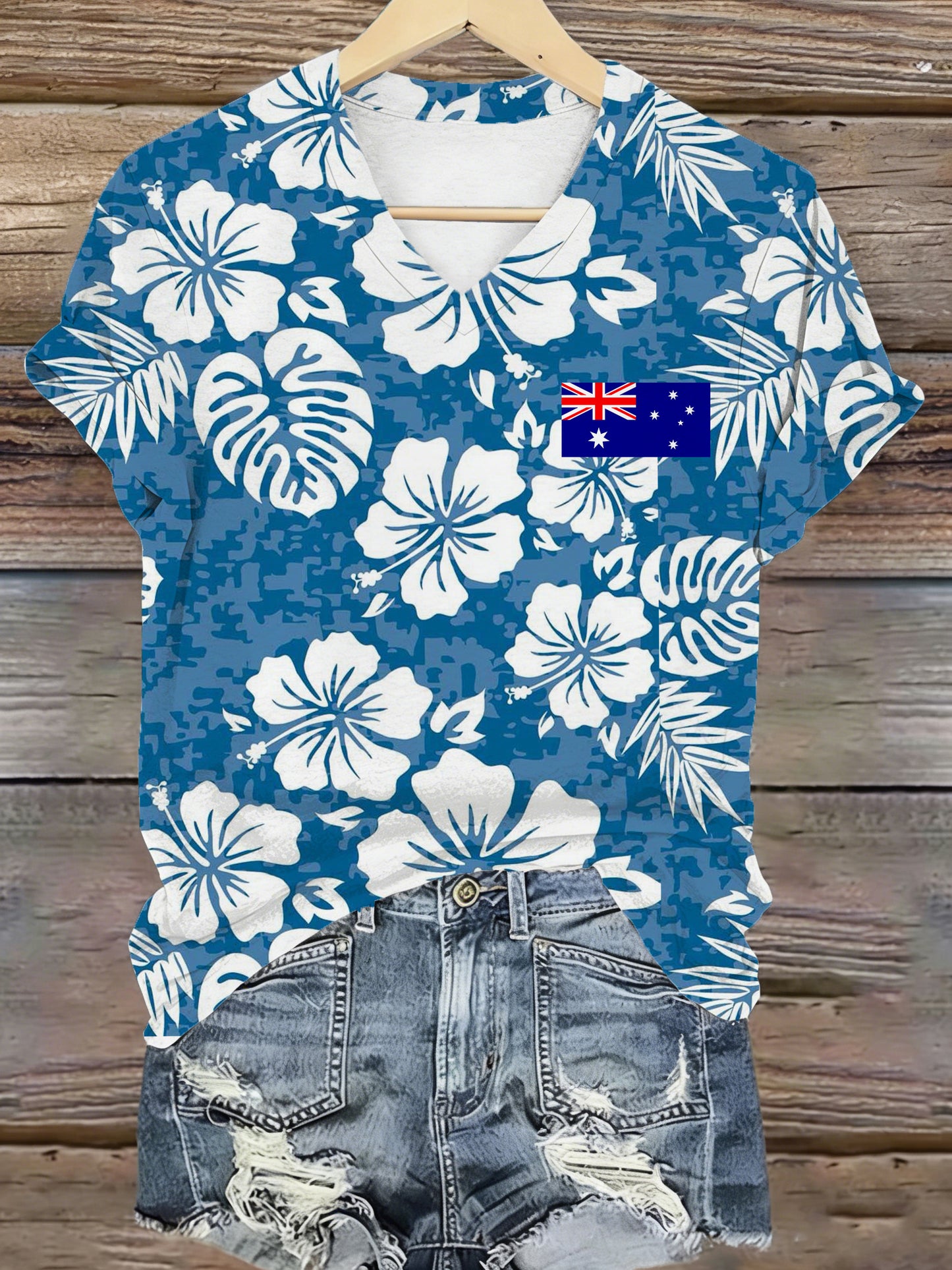 Women's V-Neck T-Shirt With Australian-Inspired Print