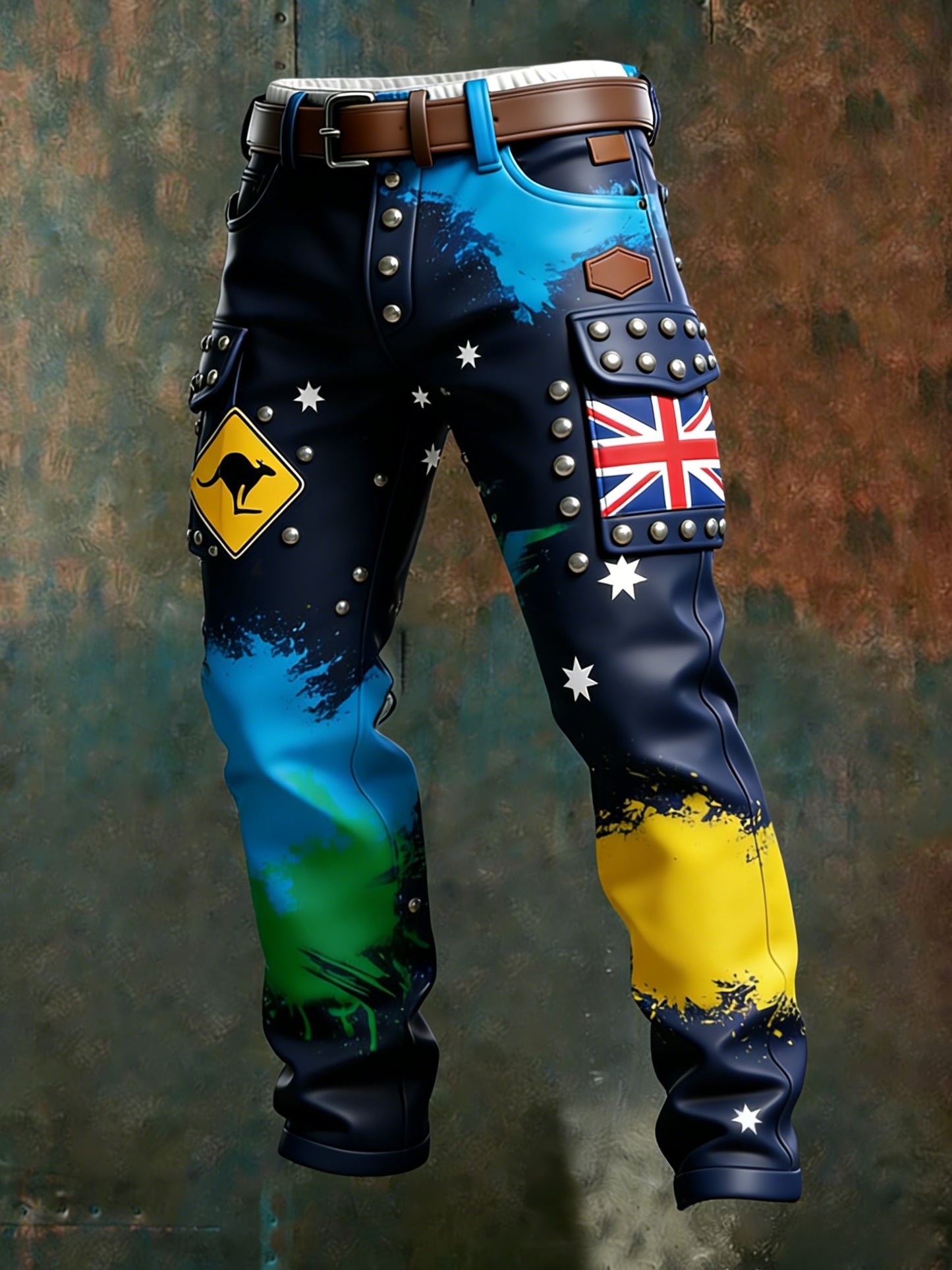 Men's Retro Australian Flag Graffiti Art Casual Work Trousers