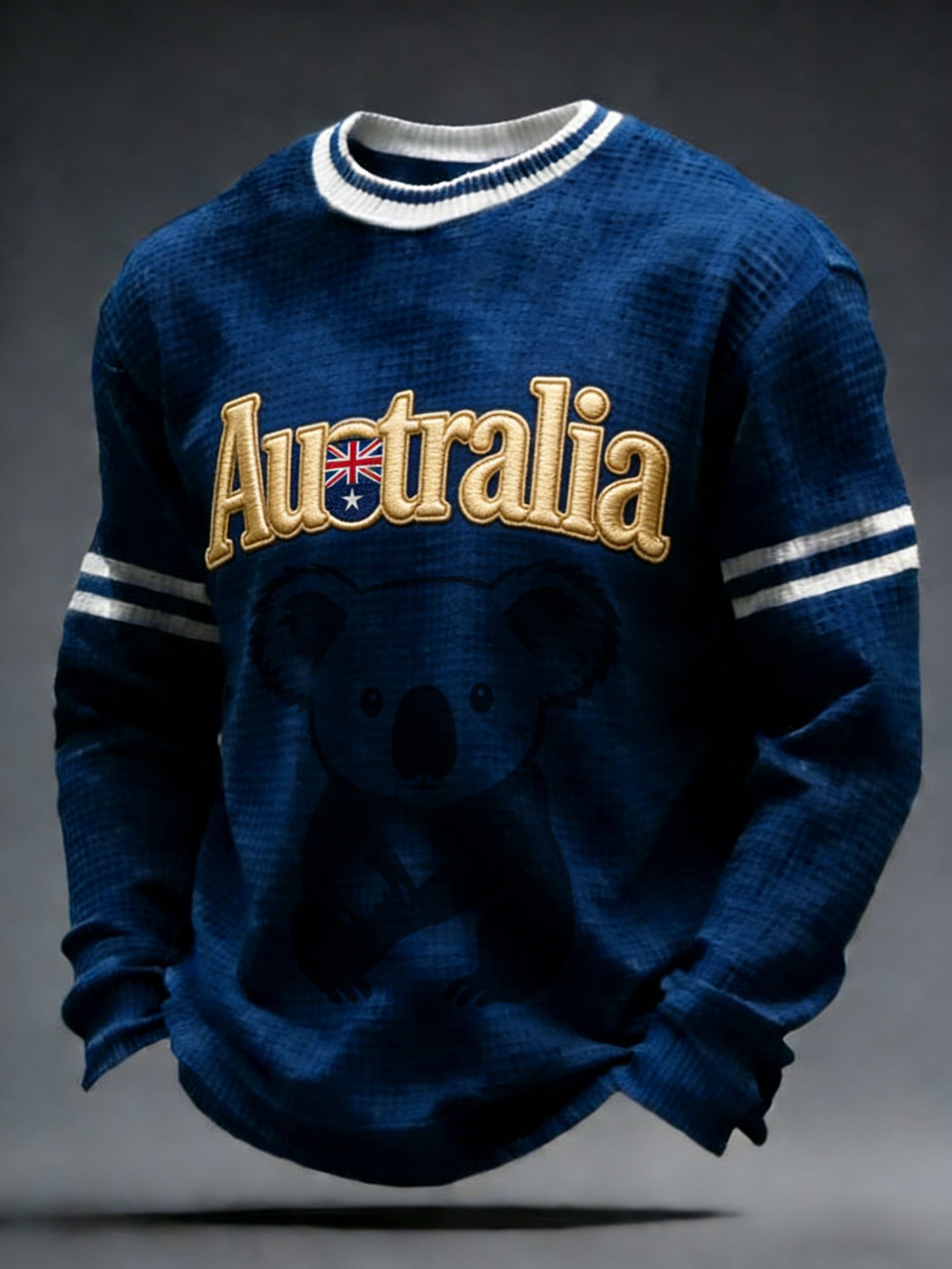 Men's Vintage Australian Flag Badge Printed Casual Waffle Top