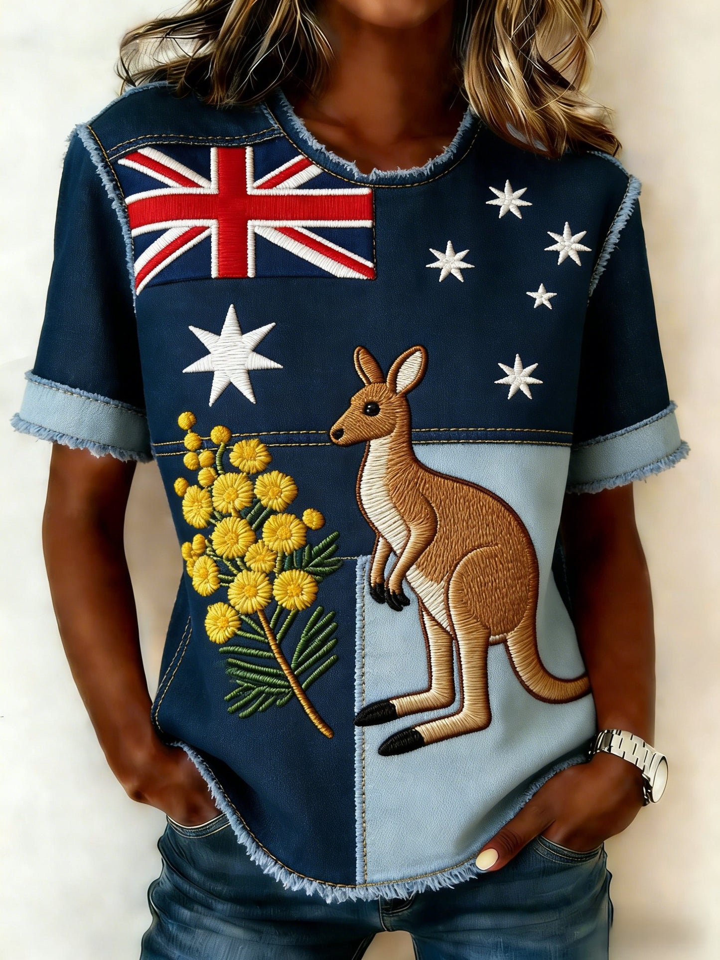 Women's Retro Australian Flag Emblem Animal Casual Comfortable T-Shirt