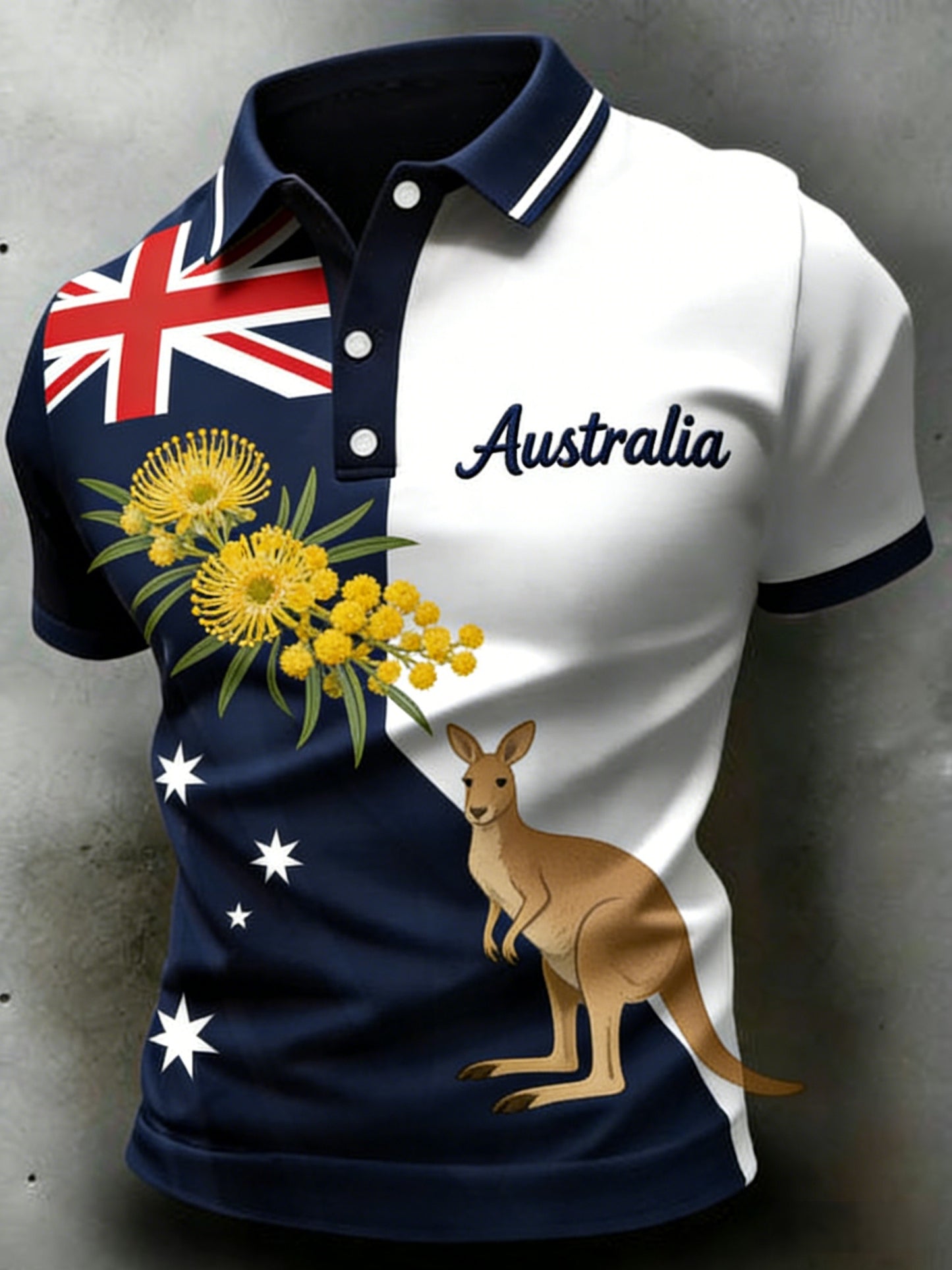 Men's Vintage Australian Flag Badge Printed Casual Cotton Short Sleeve Polo Shirt