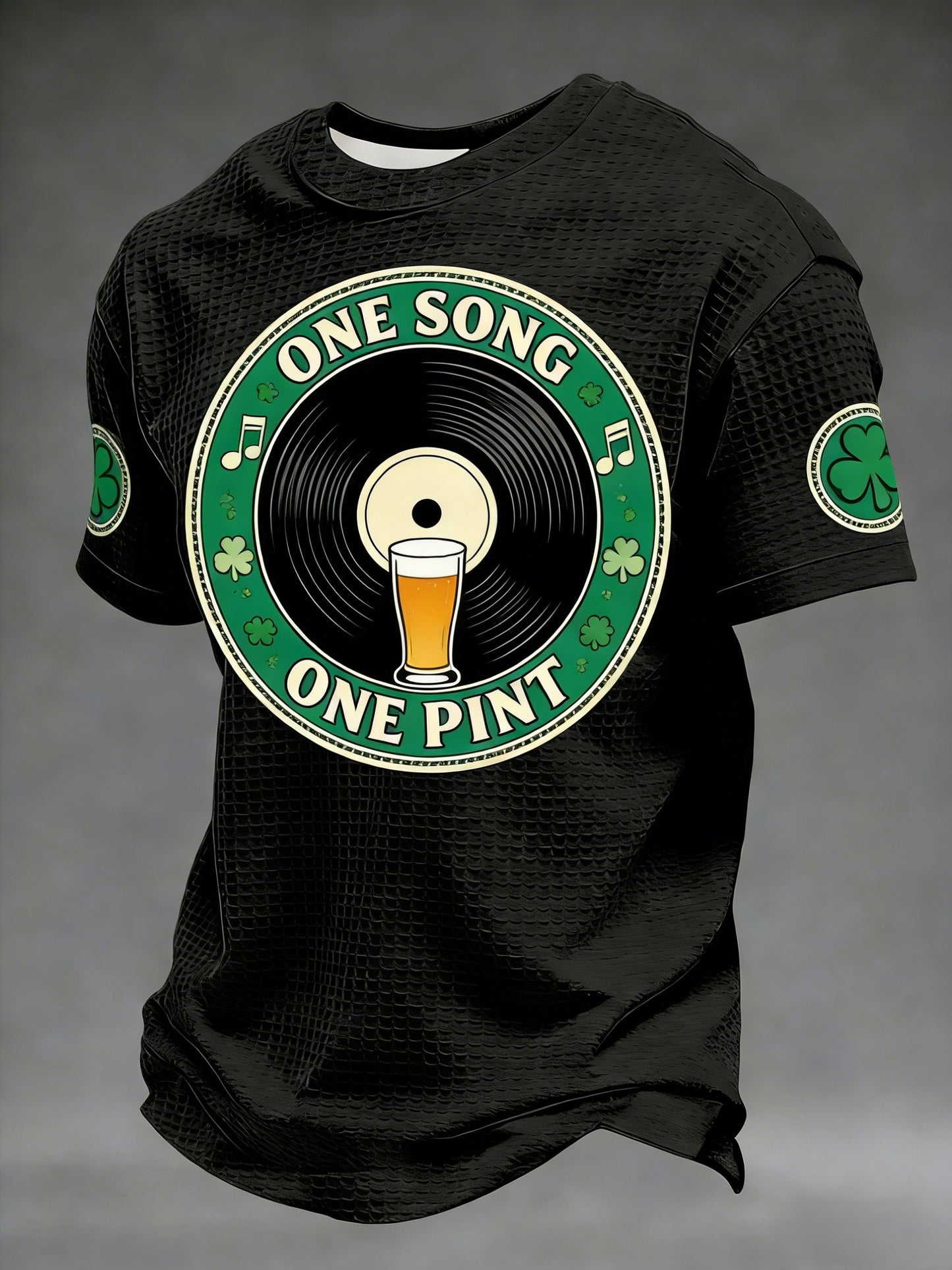 Men's Retro St. Patrick's Day Vinyl Beer Waffle Short Sleeves T-shirt