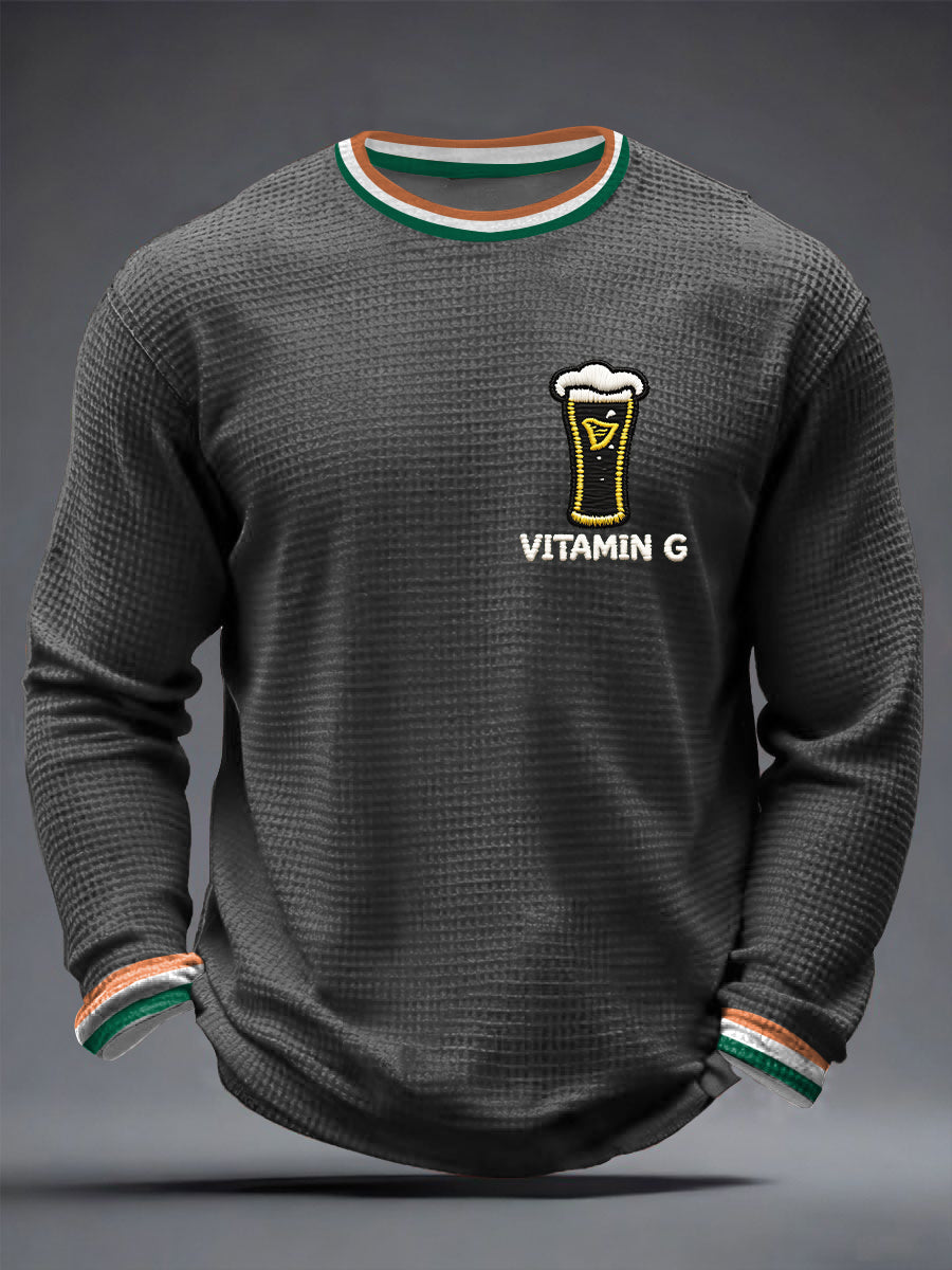 Men's St. Patrick's Day Vitamin G Shamrock Art Print Waffle Long Sleeve T-Shirt
