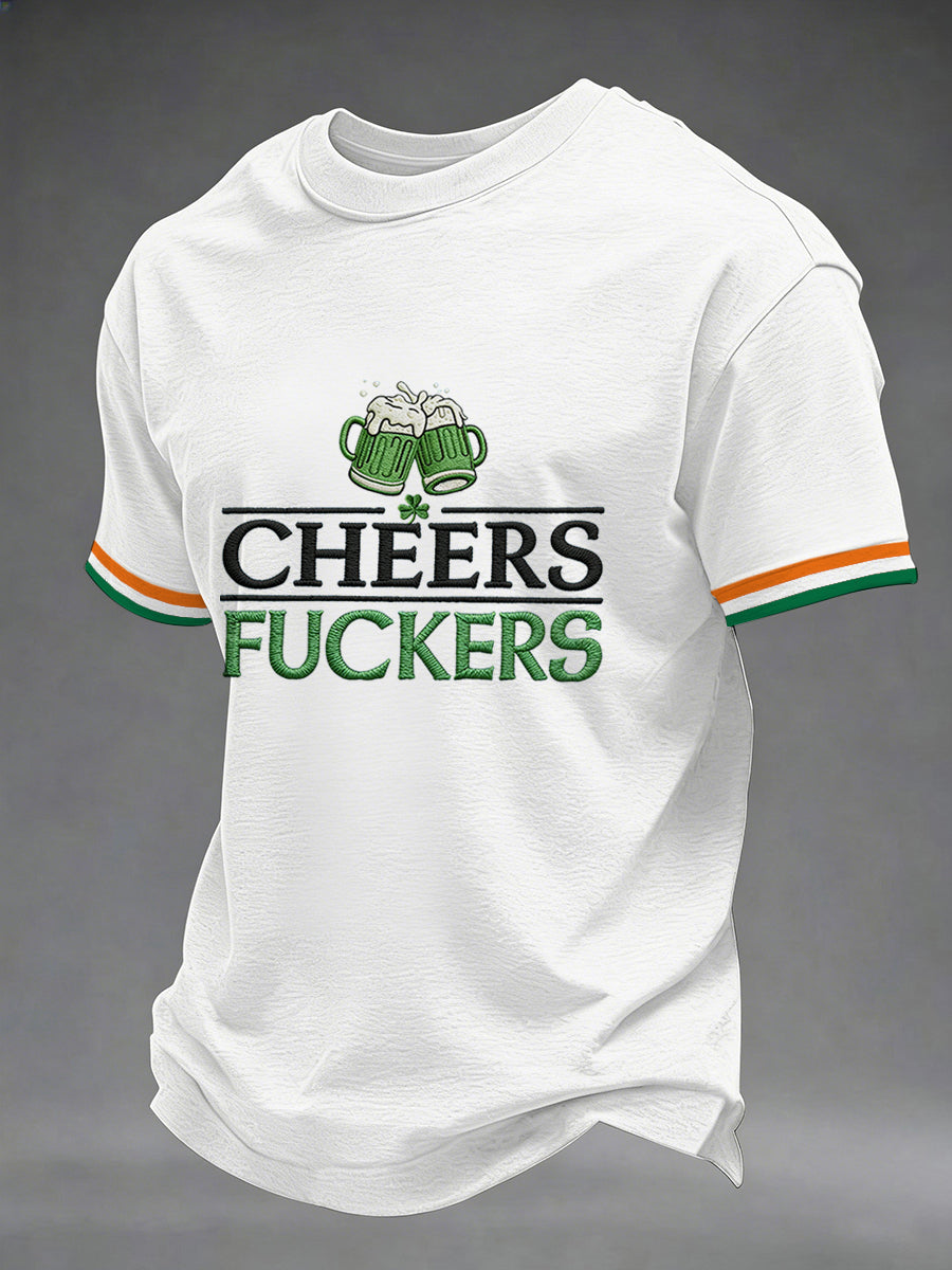 Men's Funny St. Patrick's Day Cheers F*ckers Green Beer Print Casual Tee