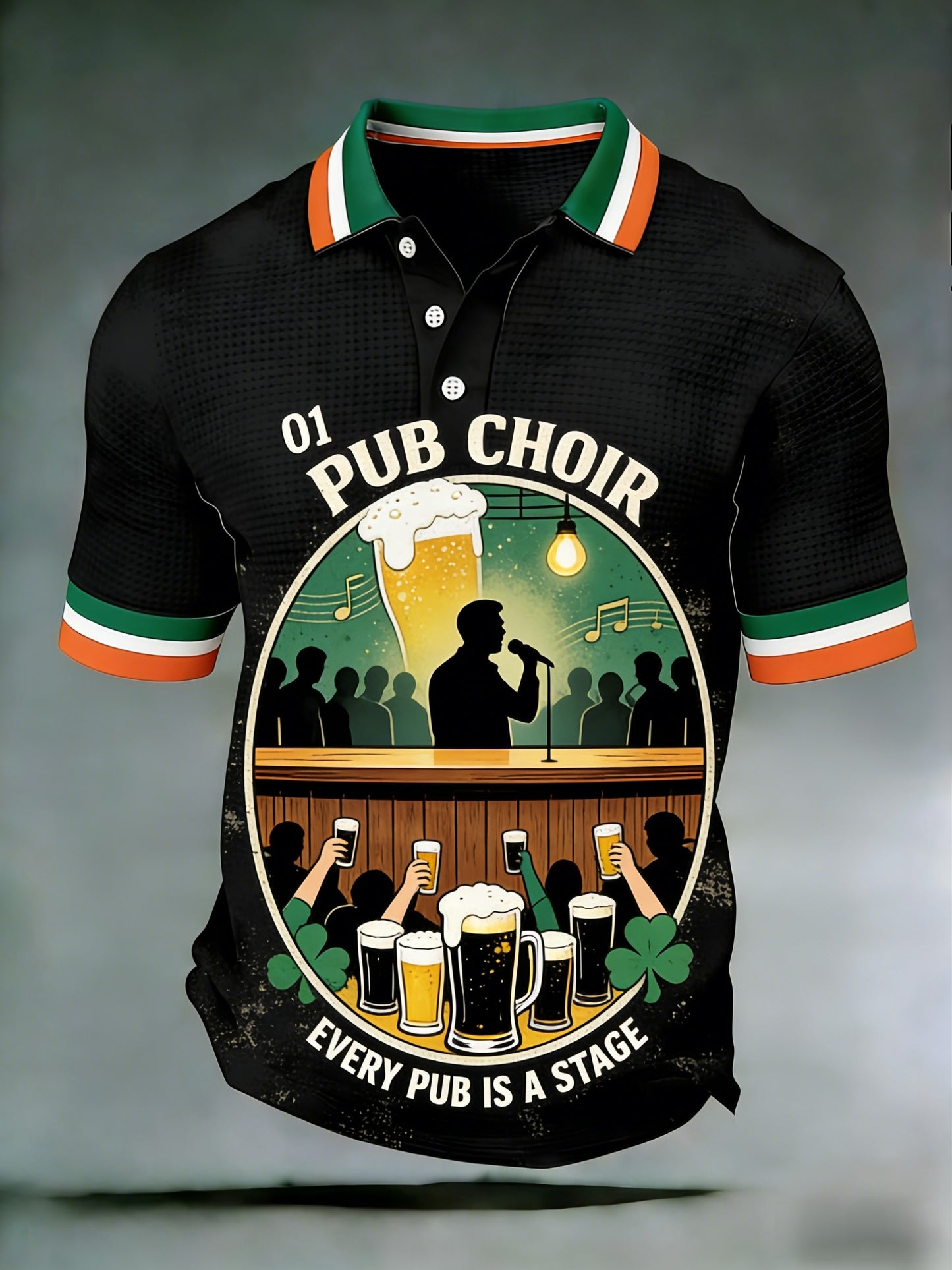 Men's Retro St. Patrick's Day Irish Pub Beer Waffle Short Sleeves T-shirt