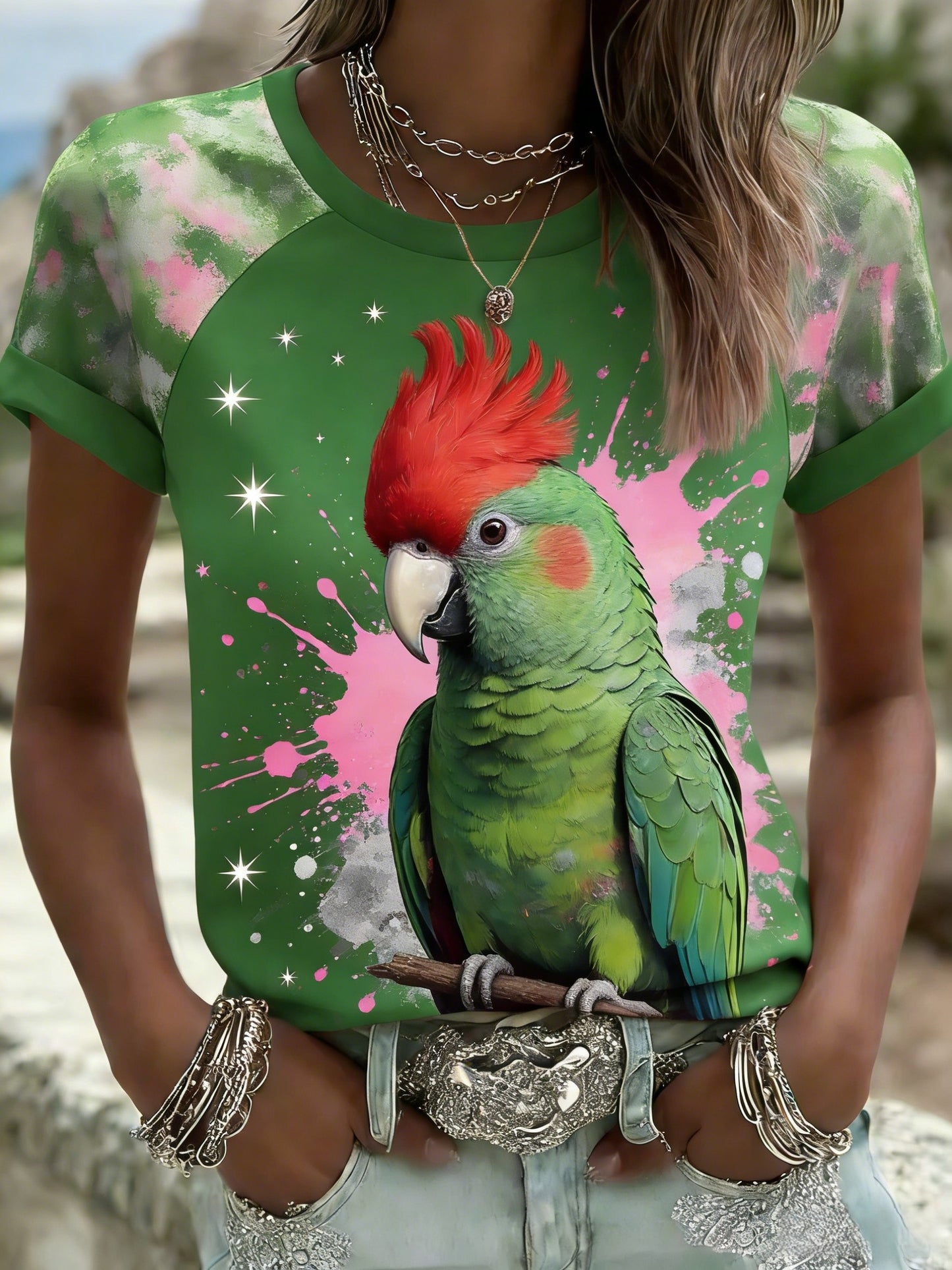 Women's Vintage Aussie Cute Pink Cockatoo Casual Comfortable Short Sleeve T-Shirt