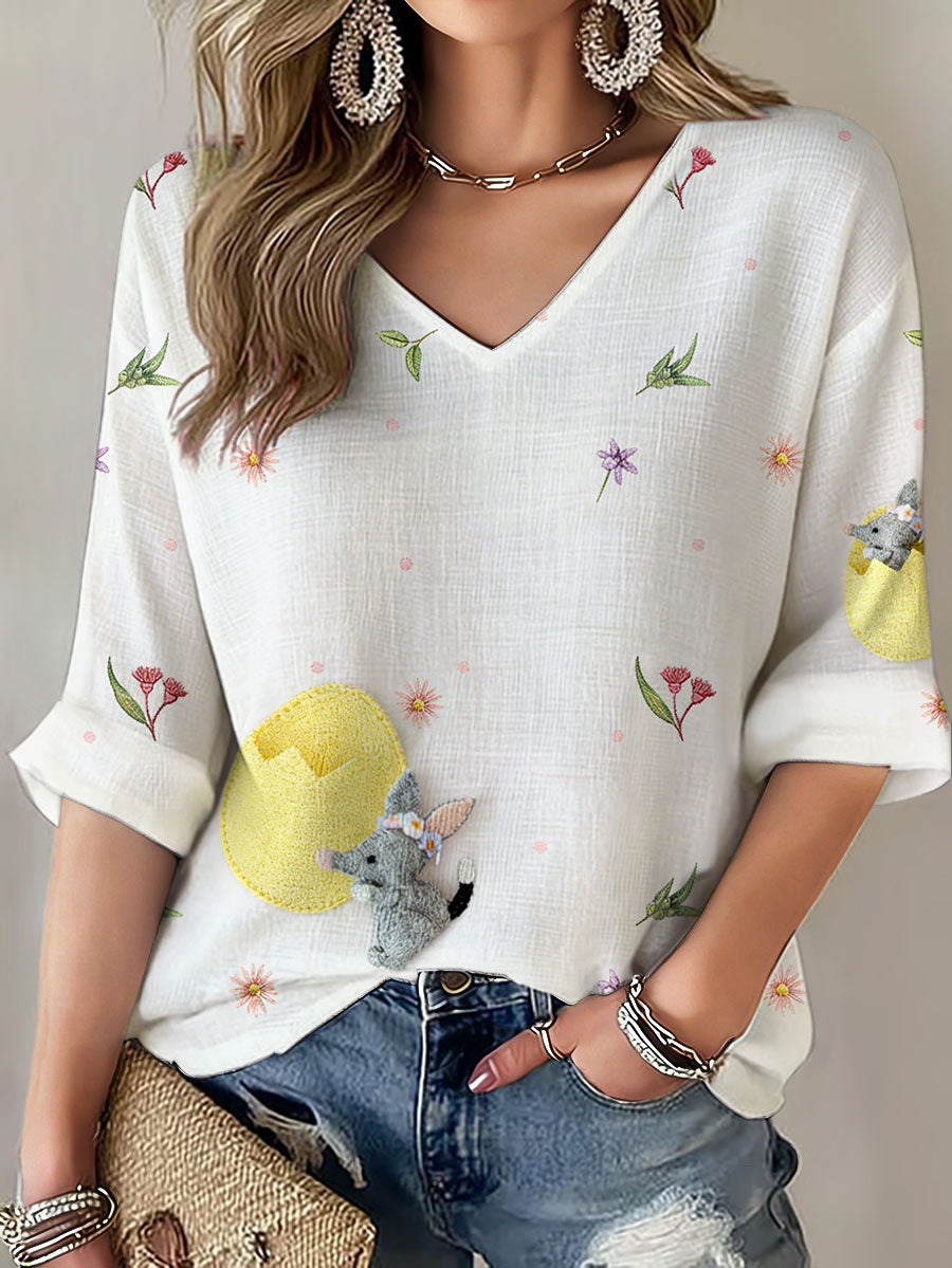 Women's Australian Easter Bilby Art Printed Waffle Tops