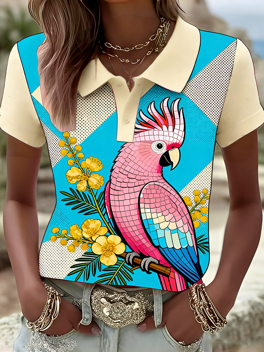 Women's Vintage Aussie Cute Pink Cockatoo Casual Comfortable Short Sleeve T-Shirt