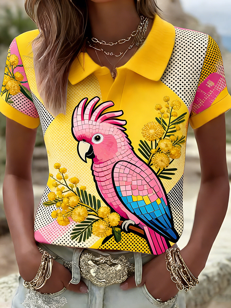 Women's Vintage Aussie Cute Pink Cockatoo Casual Comfortable Short Sleeve T-Shirt