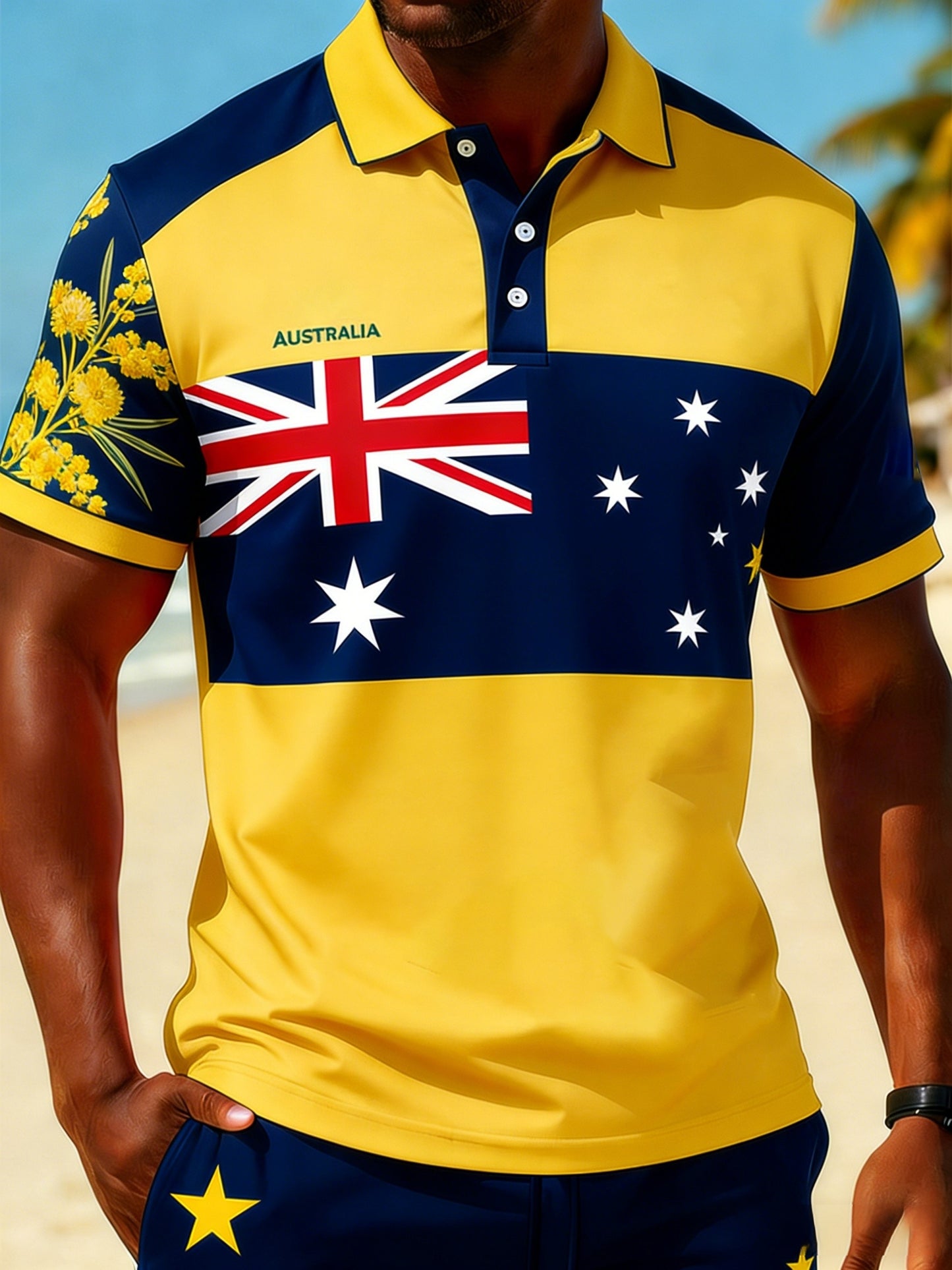 Men's Retro Australian Flag Patch Patchwork Casual Short Sleeve T-Shirt