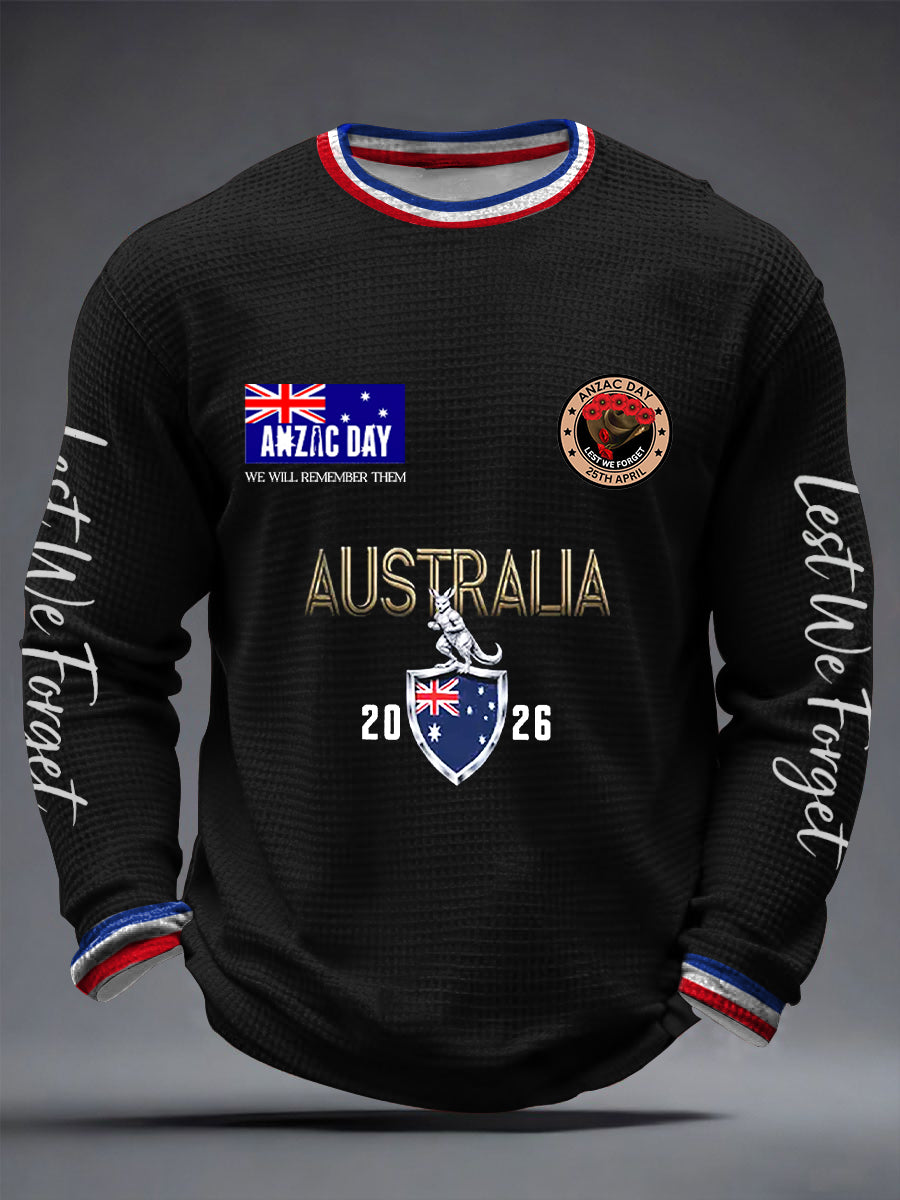 Men's Australia Anzac Day Lest We Forget Waffle Long Sleeve T-Shirt