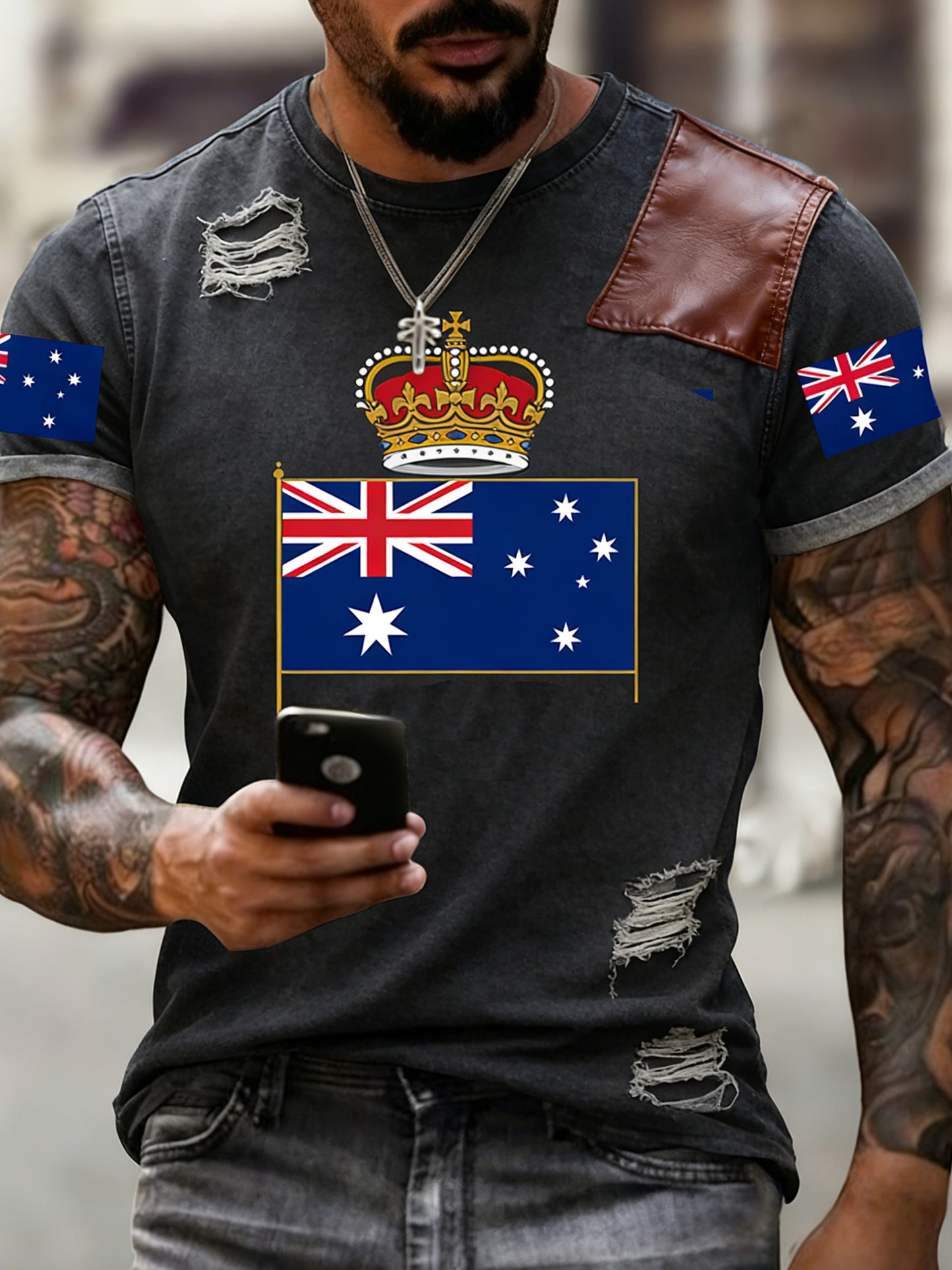 Retro ANZAC Day Commemorative Print Casual T-shirt