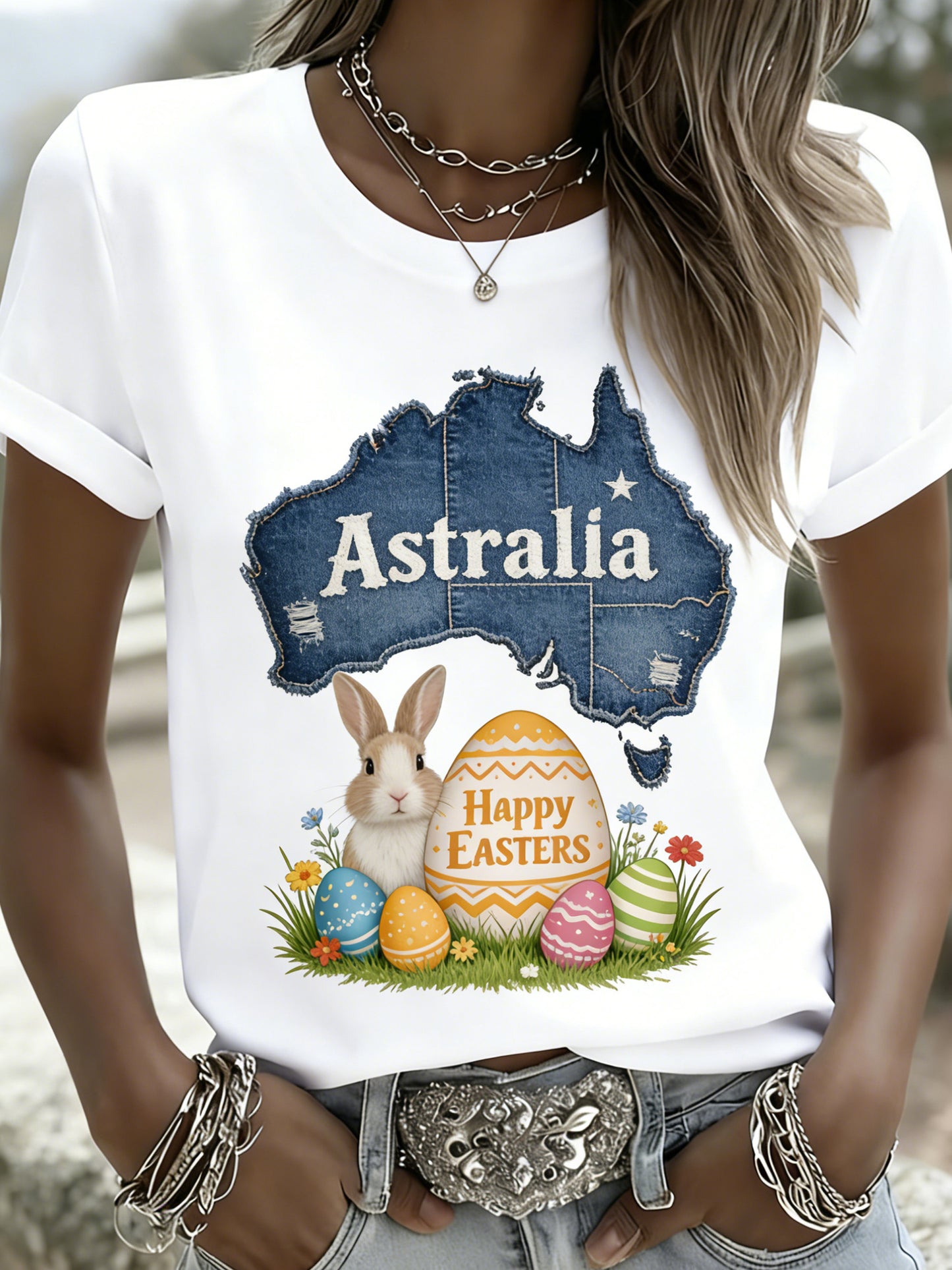 Retro Australian Easter Print Casual T-shirt
