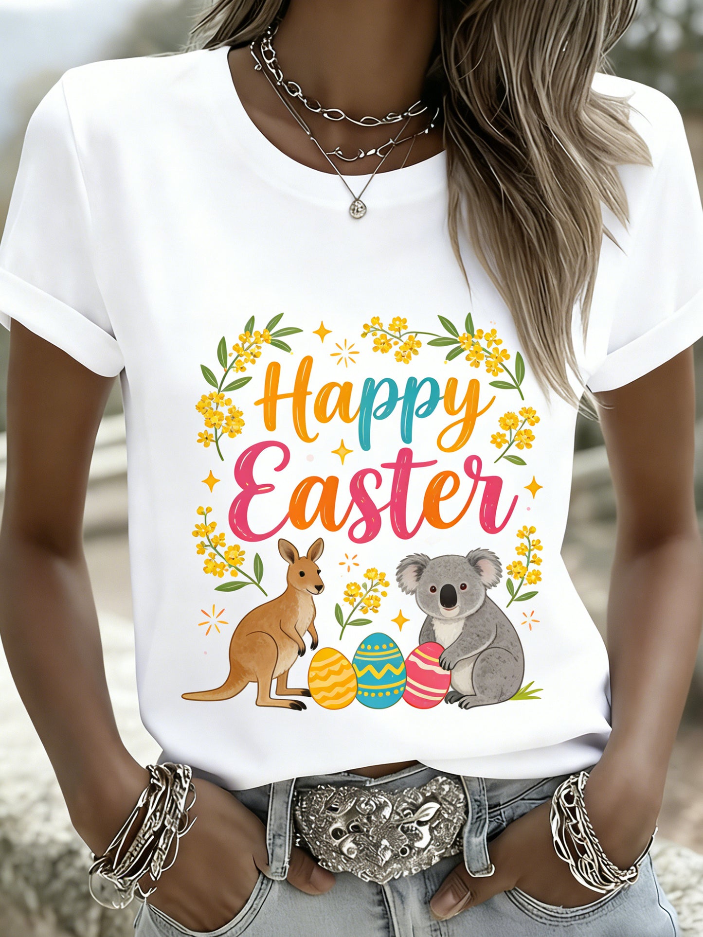 Retro Australian Easter Print Casual T-shirt