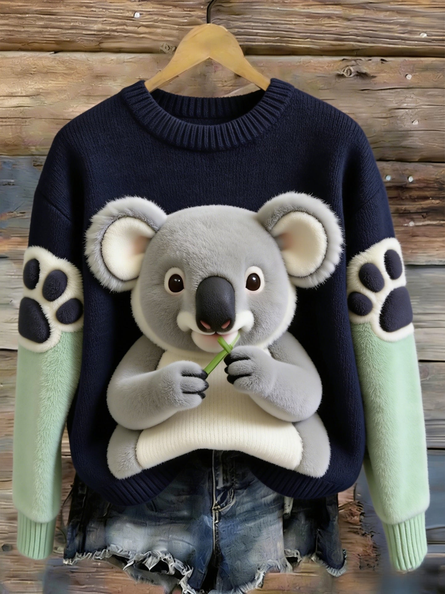 Women's Retro Australian Koala Flannel Sweater Top