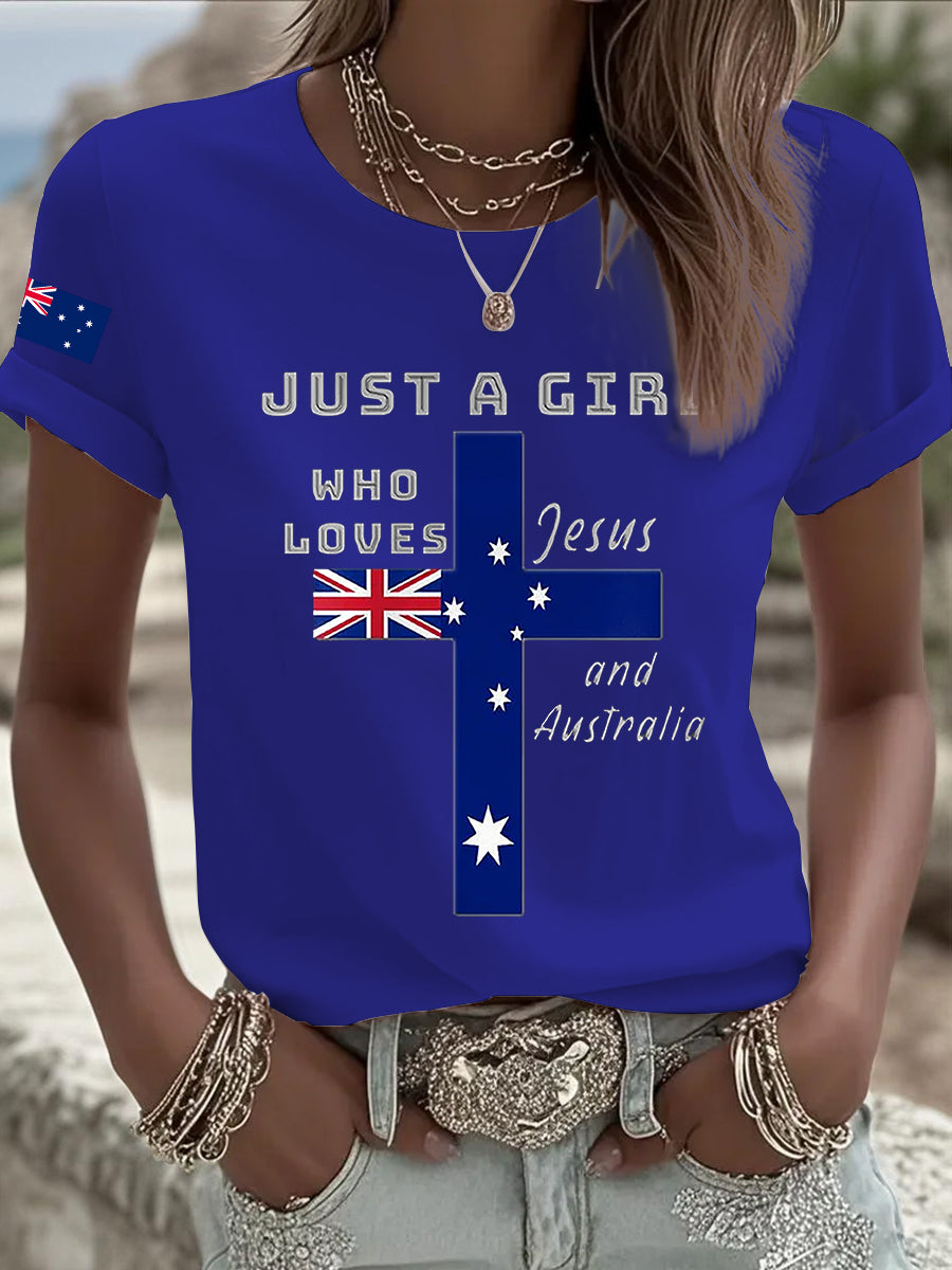 Women's Australian Flag Print Round Neck Short Sleeve T-shirt