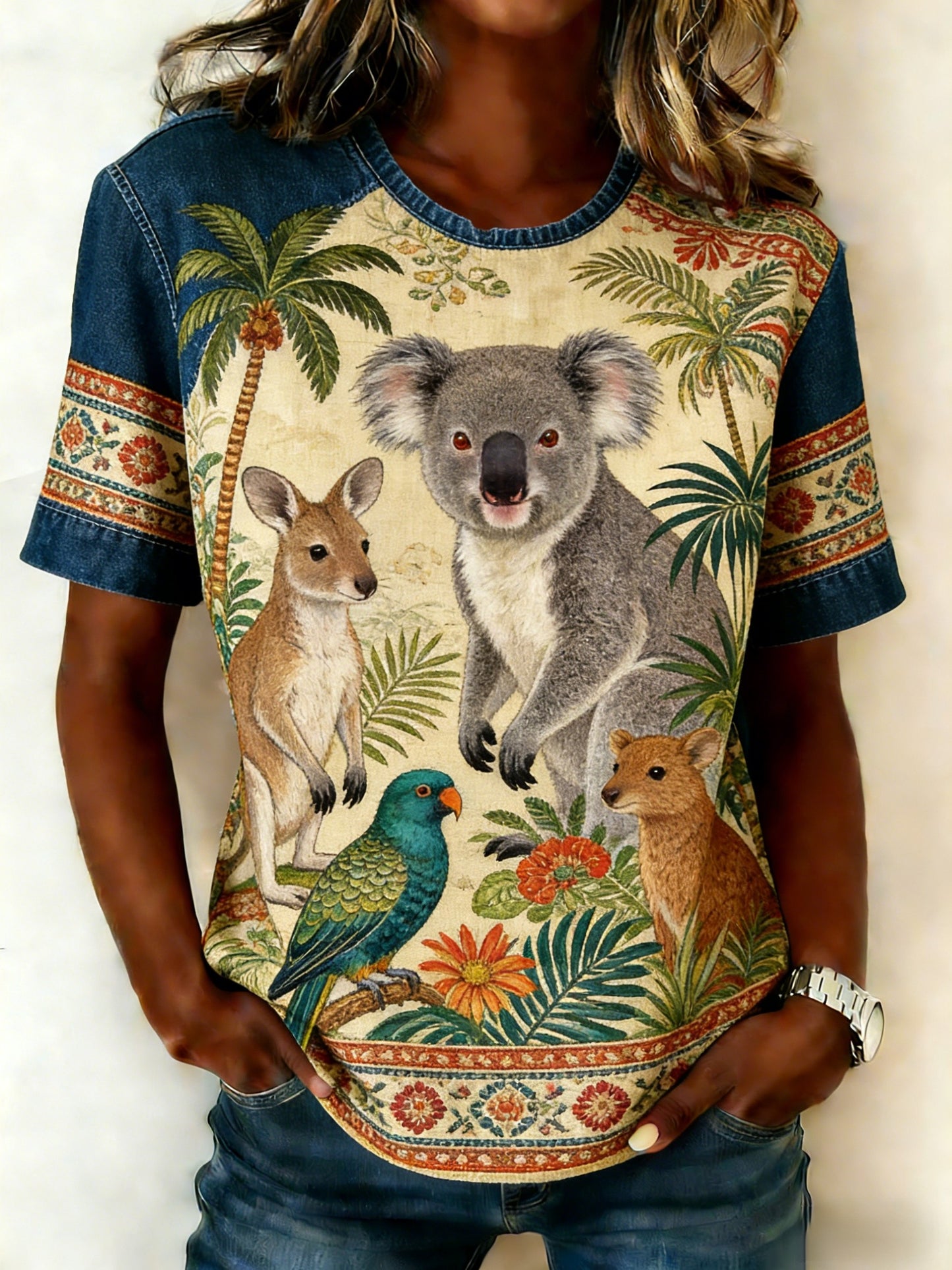 Women's Retro Australian Flag Badge Koala Short-Sleeve T-Shirt