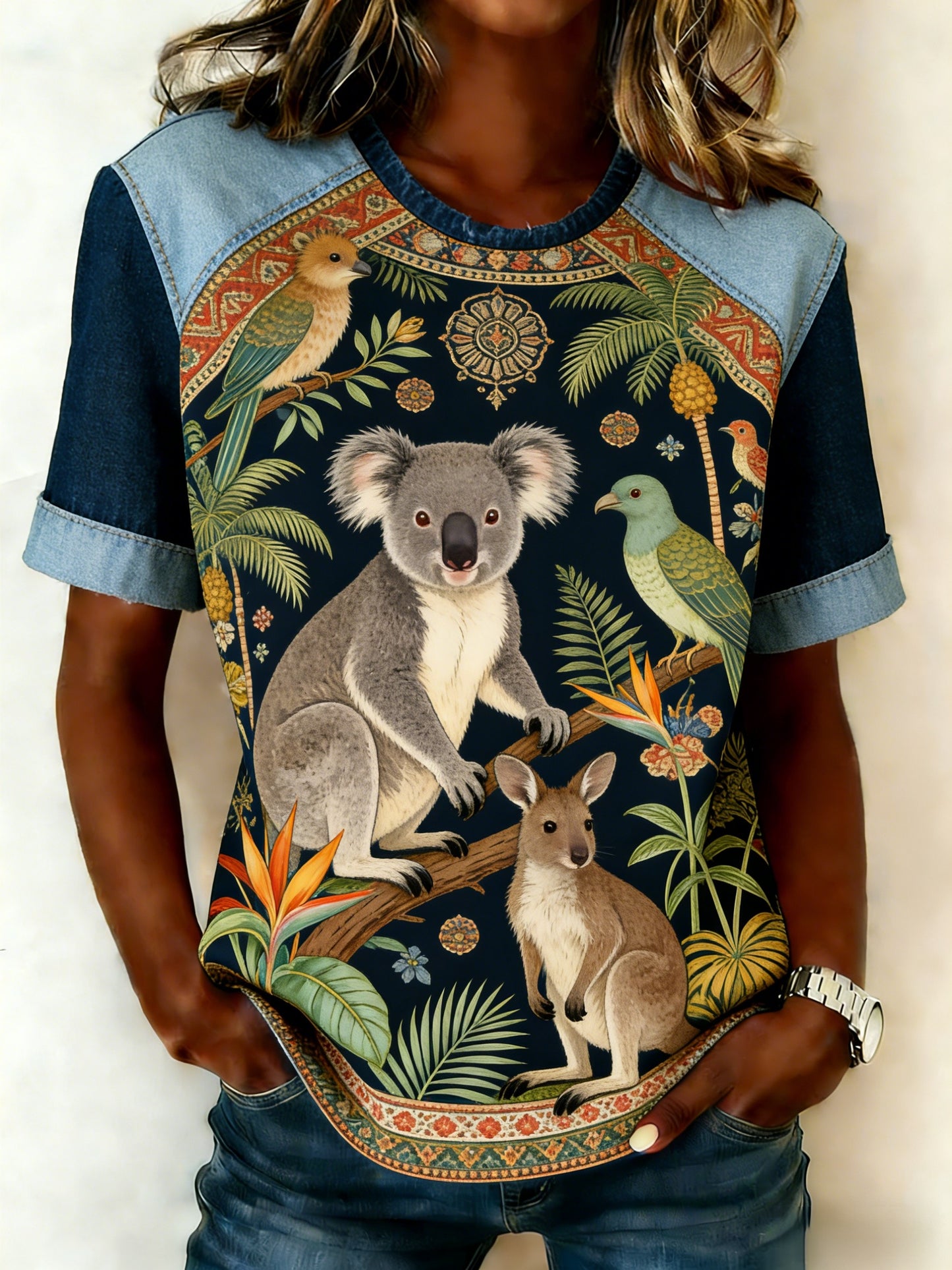 Women's Retro Australian Flag Badge Patchwork Short-Sleeve T-Shirt