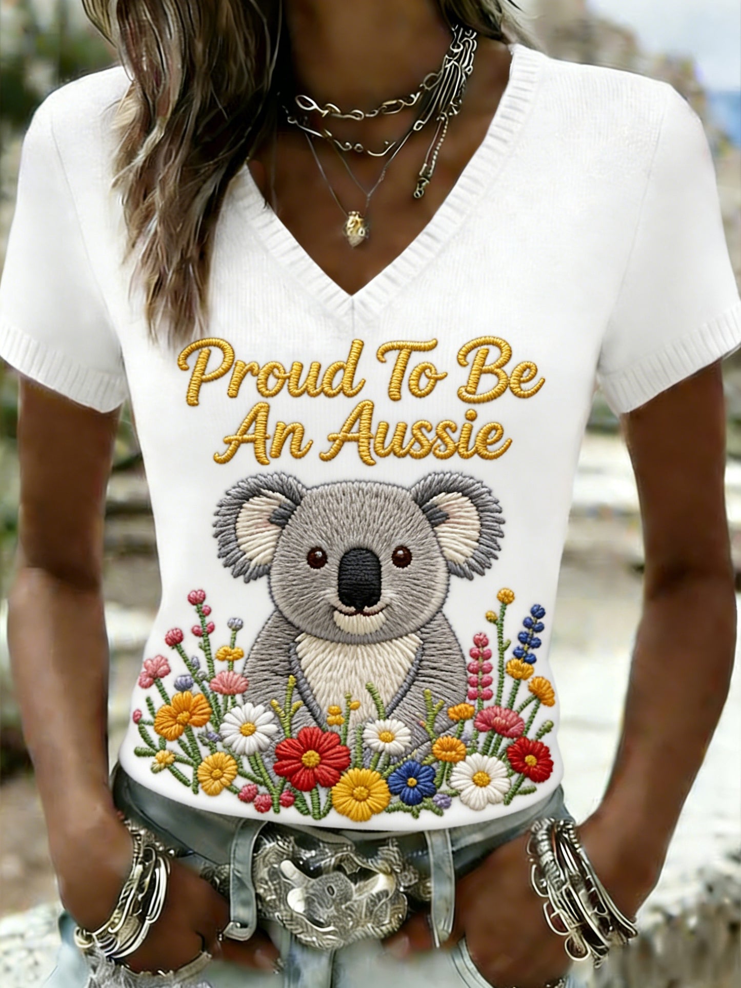 Women's Vintage Aussie Cute Koala Casual Comfortable Short-Sleeve T-Shirt
