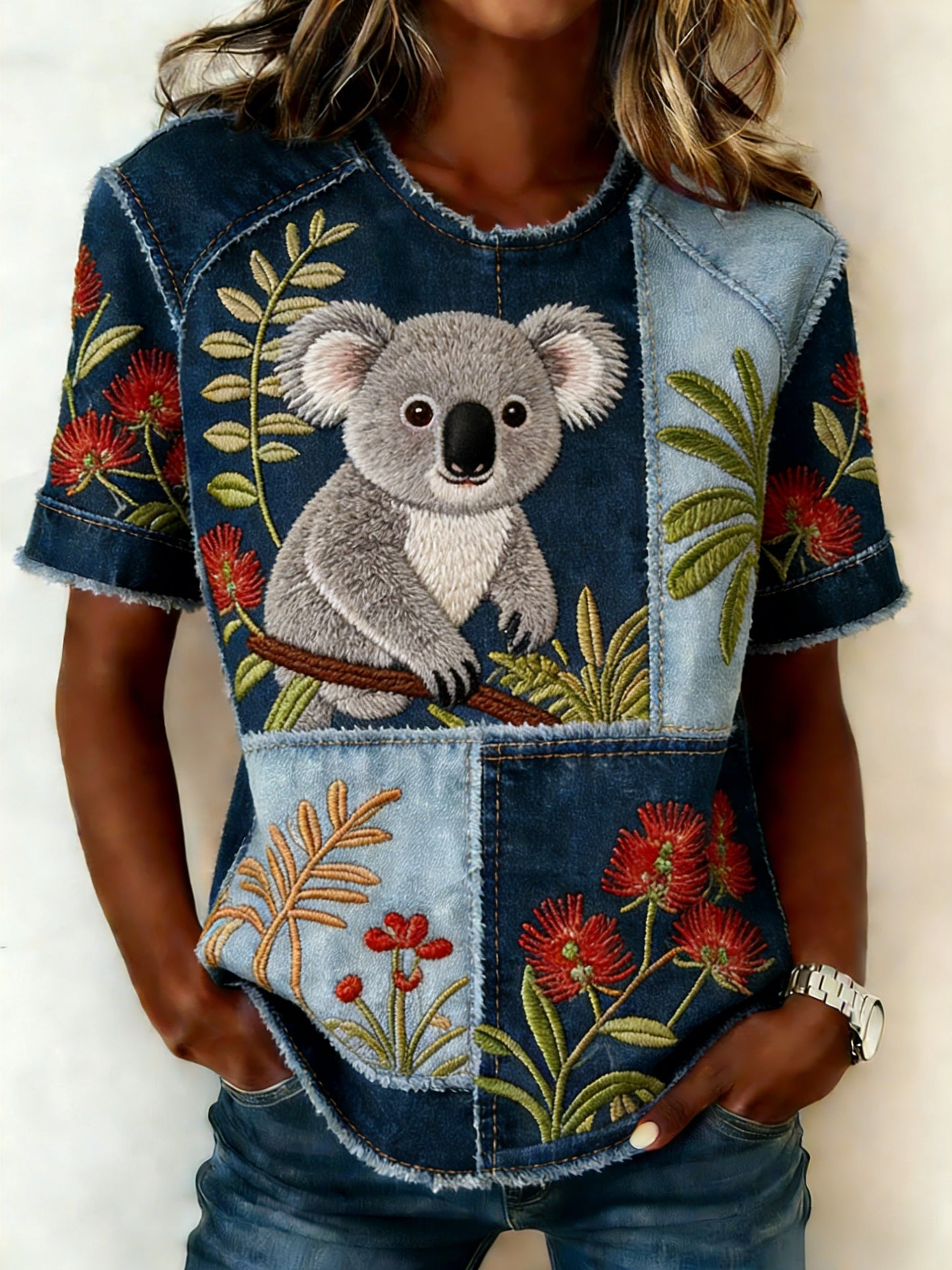 Women's Retro Australian Flag Badge Patchwork Short-Sleeve T-Shirt