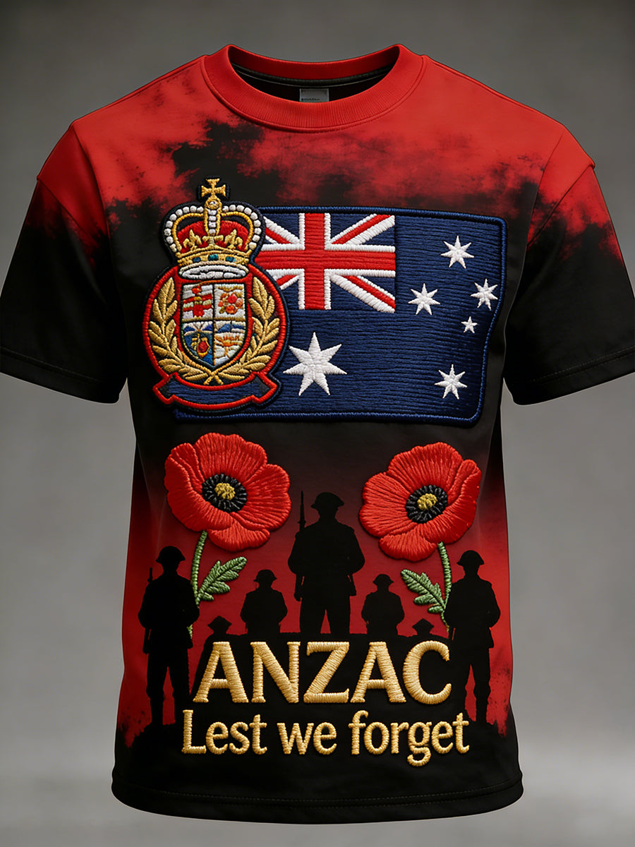 Retro Australian ANZAC Day Print Casual T-shirt