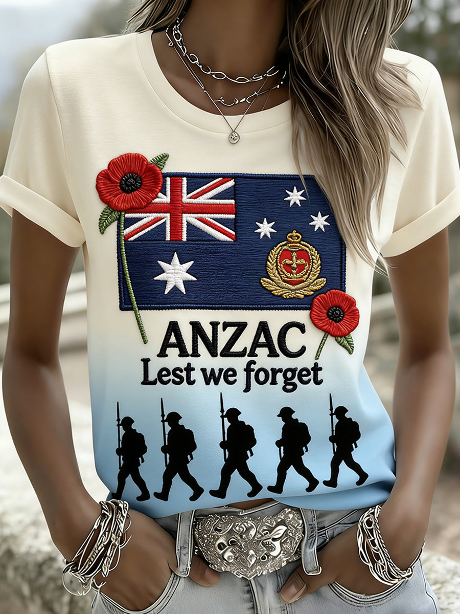 Retro Australian ANZAC Day Print Casual T-shirt