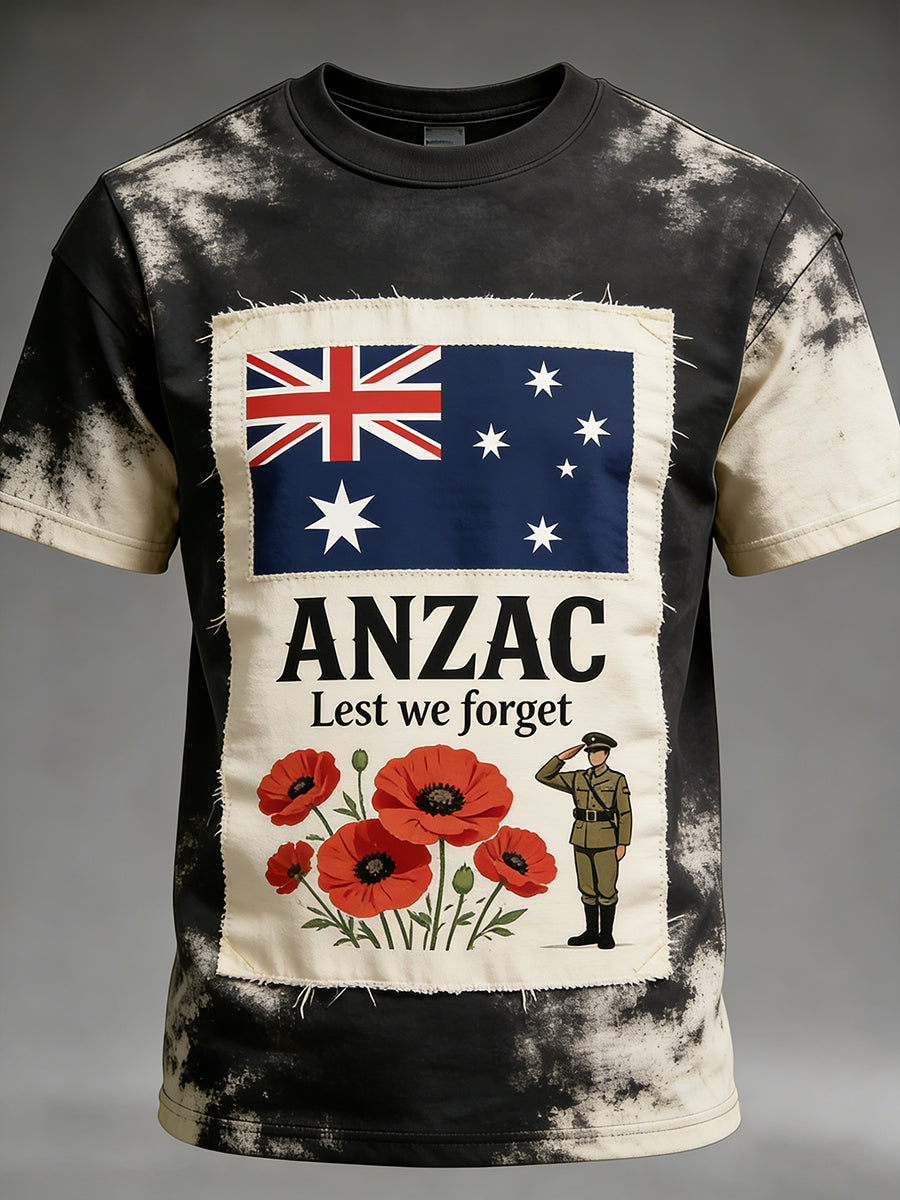 Retro Australian ANZAC Day Print Casual T-shirt
