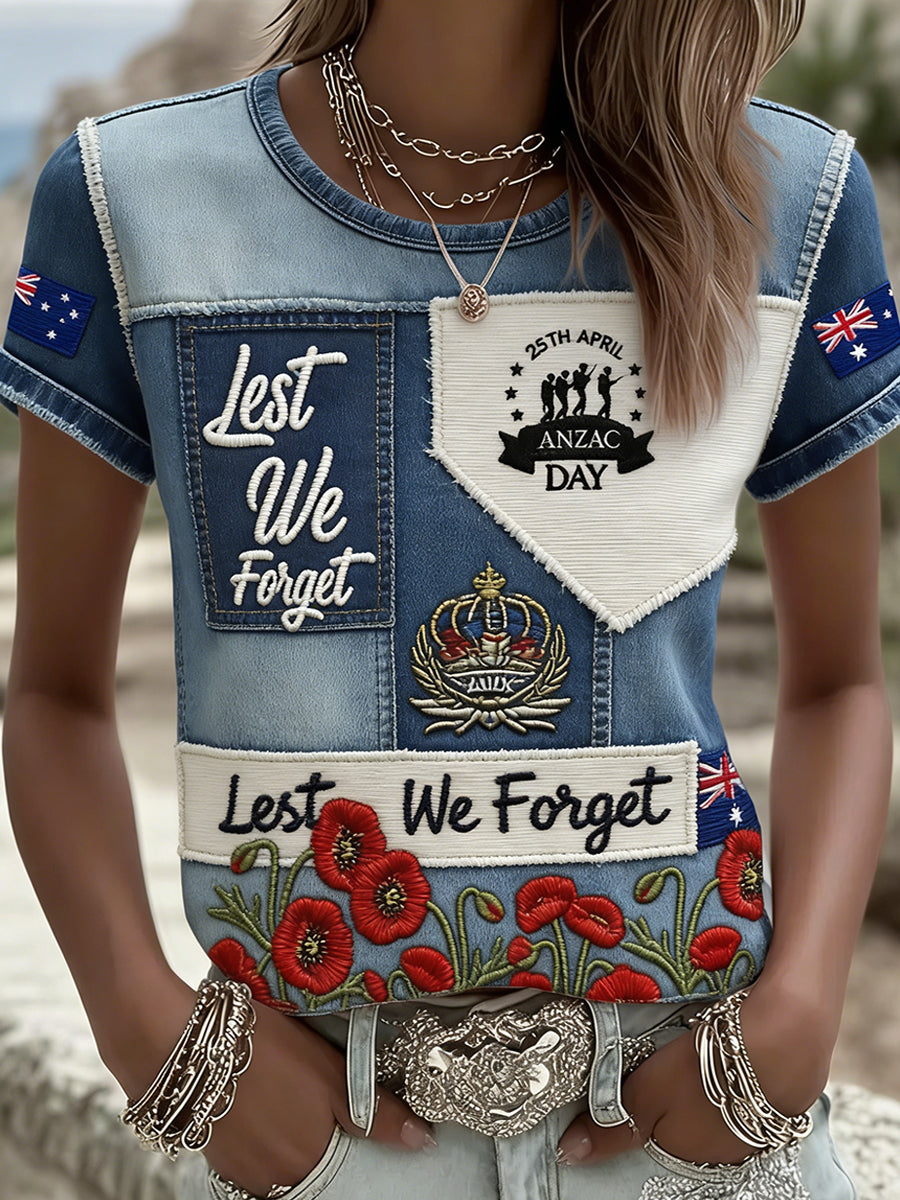 Retro Australian ANZAC Day Print Casual T-shirt