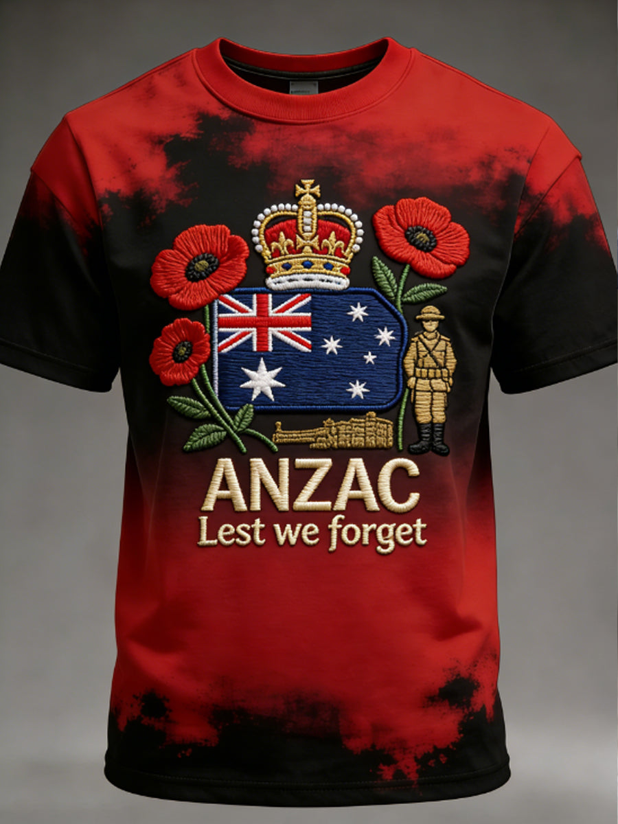 Retro Australian ANZAC Day Print Casual T-shirt