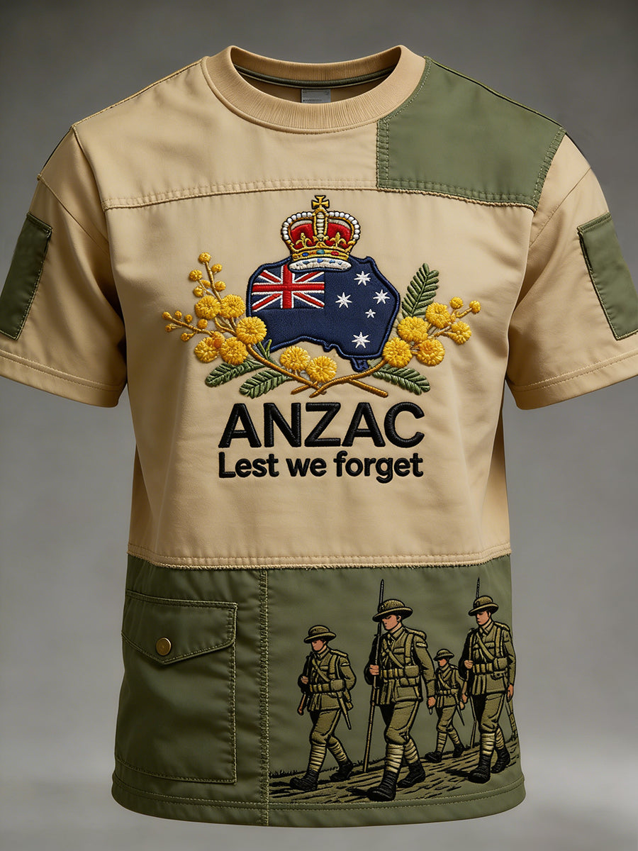 Retro Australian ANZAC Day Print Casual T-shirt