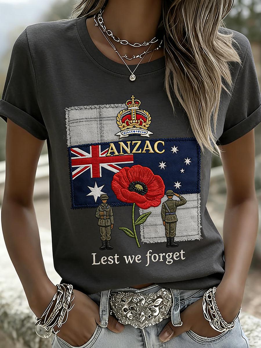 Retro Australian ANZAC Day Print Casual T-shirt