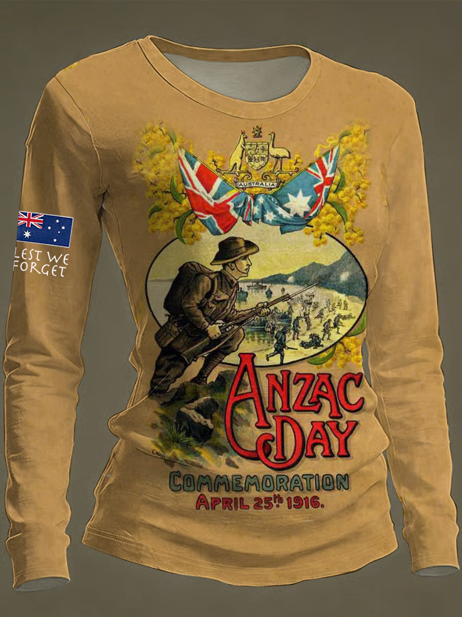 Women's Australia Anzac Day Lest We Forget Round neck long sleeve T-shirt