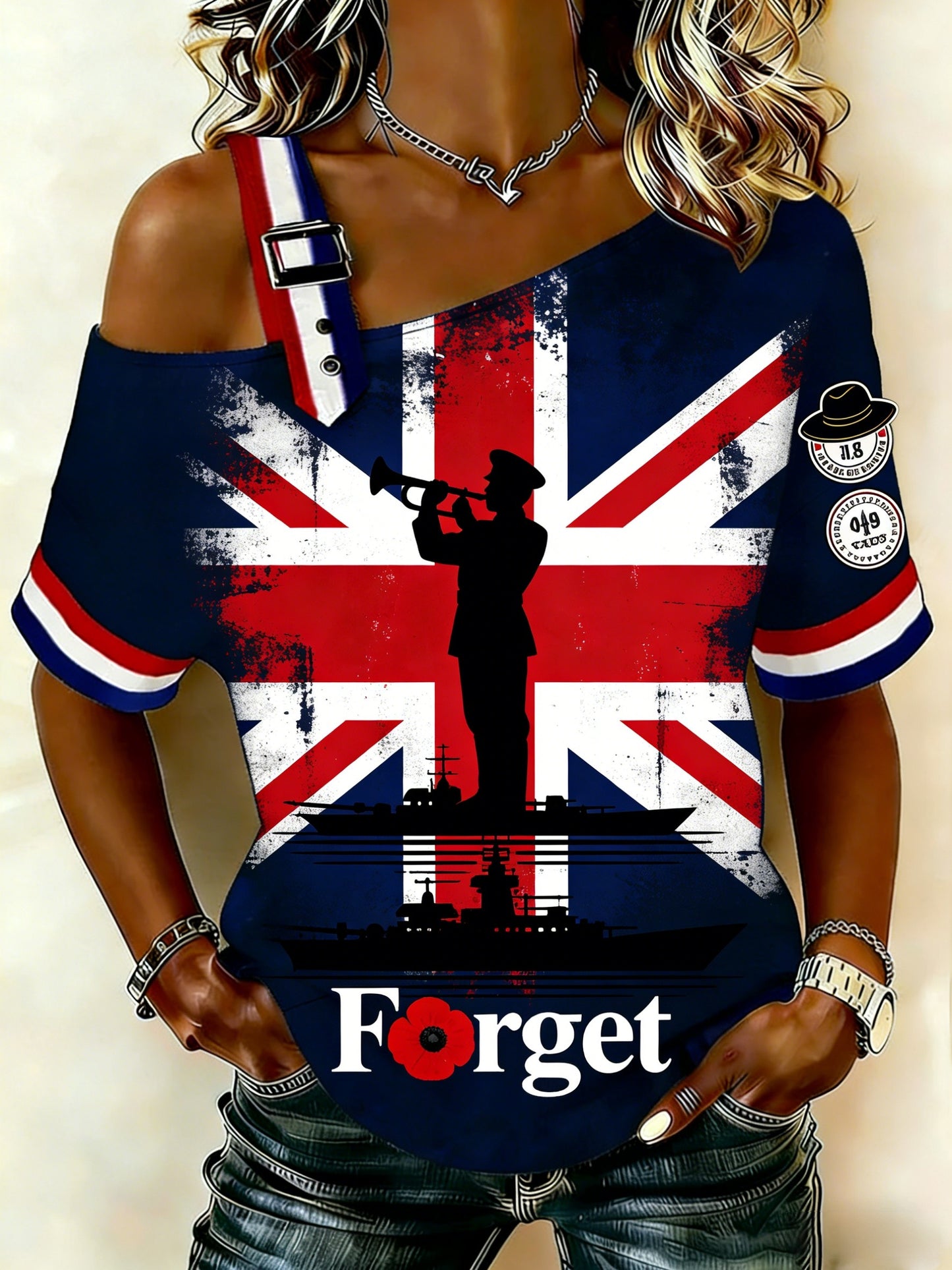 Women's Australia Anzac Day Lest We Forget Off-Shoulder Short-Sleeve T-Shirt