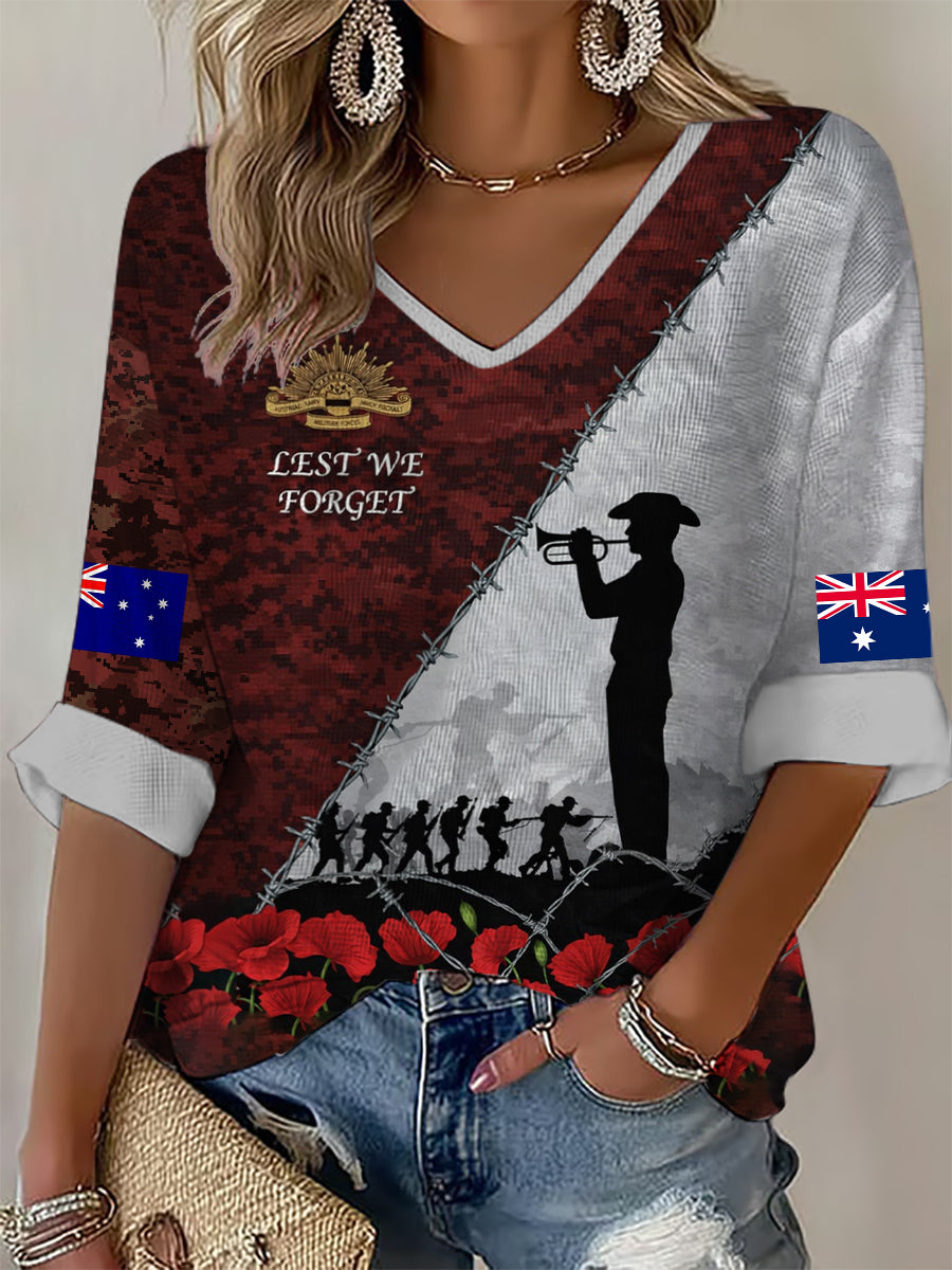Women's Australia Anzac Day Lest We Forget Waffle Short Sleeve T-shirt