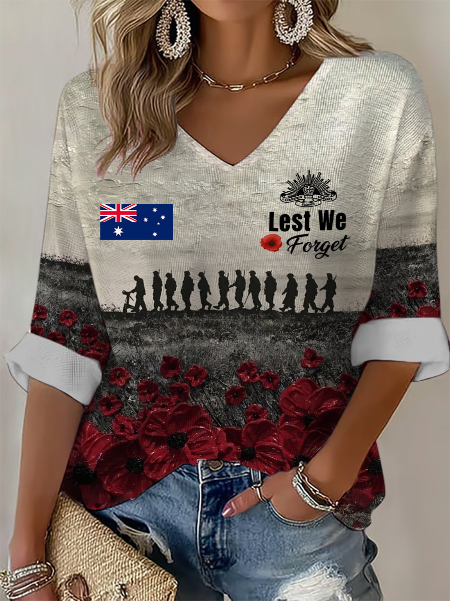 Women's Australia Anzac Day Lest We Forget Waffle Short Sleeve T-shirt