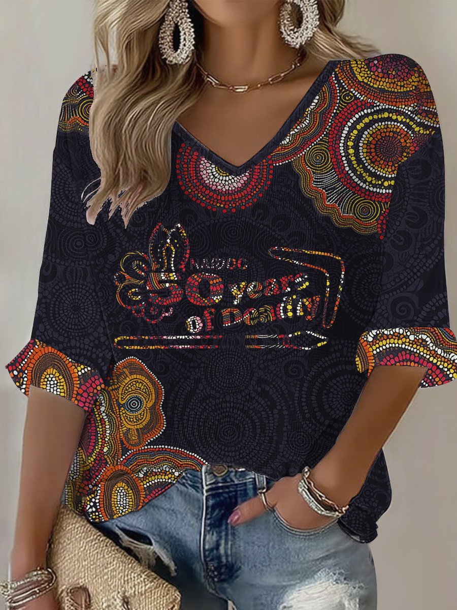 Women's AU 50 Years of Deadly NAIDOC Week Aboriginal Culture Printed Waffle T-shirt