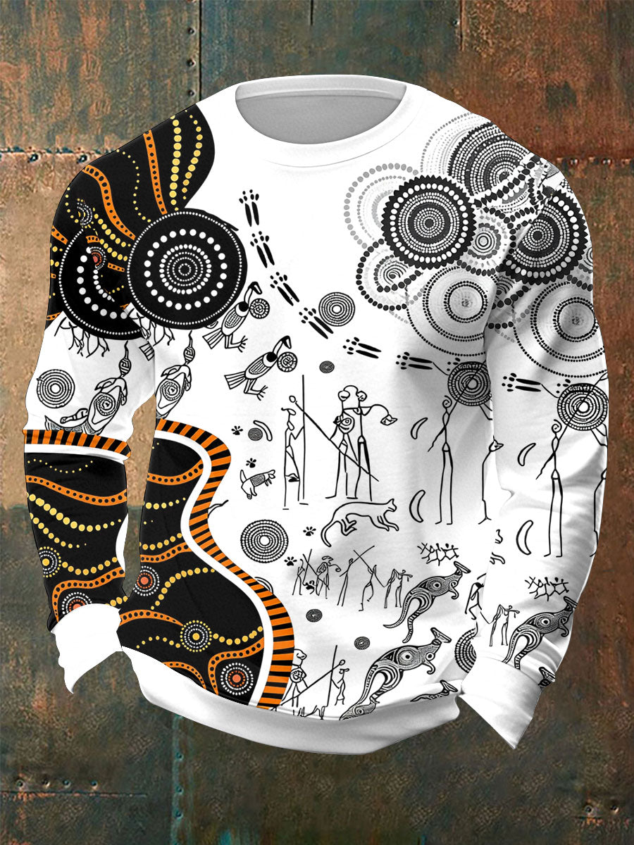 Men's AU Aboriginal Culture Printed Crew Neck Sweatshirt