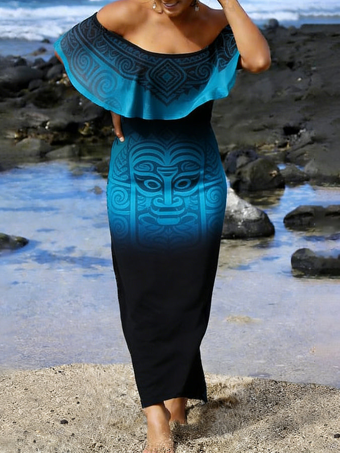 Women's Samoa Polynesian Vacation Style Art Printed Dress